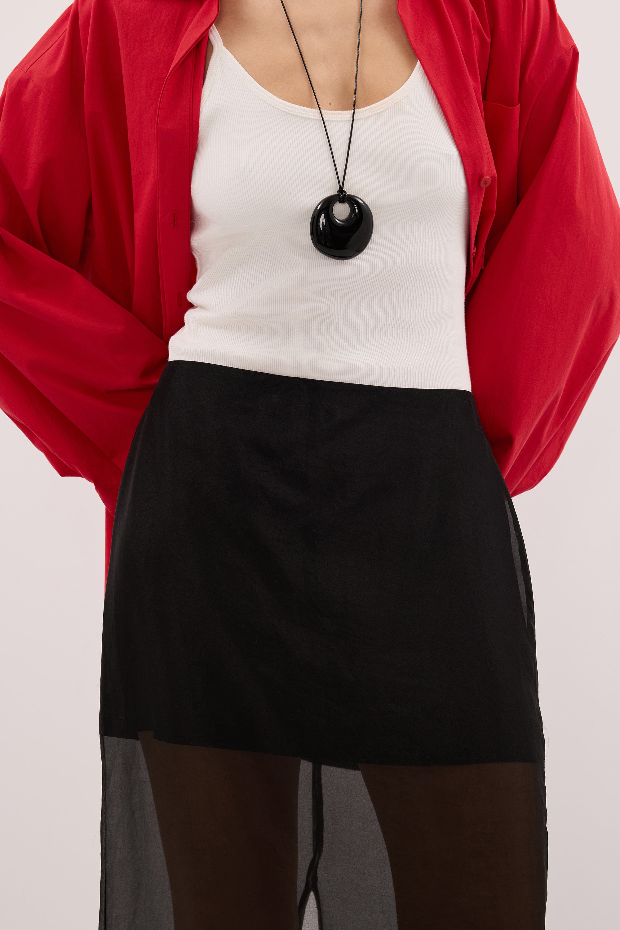 SIAN BLACK SILK ORGANZA MIDI SKIRT