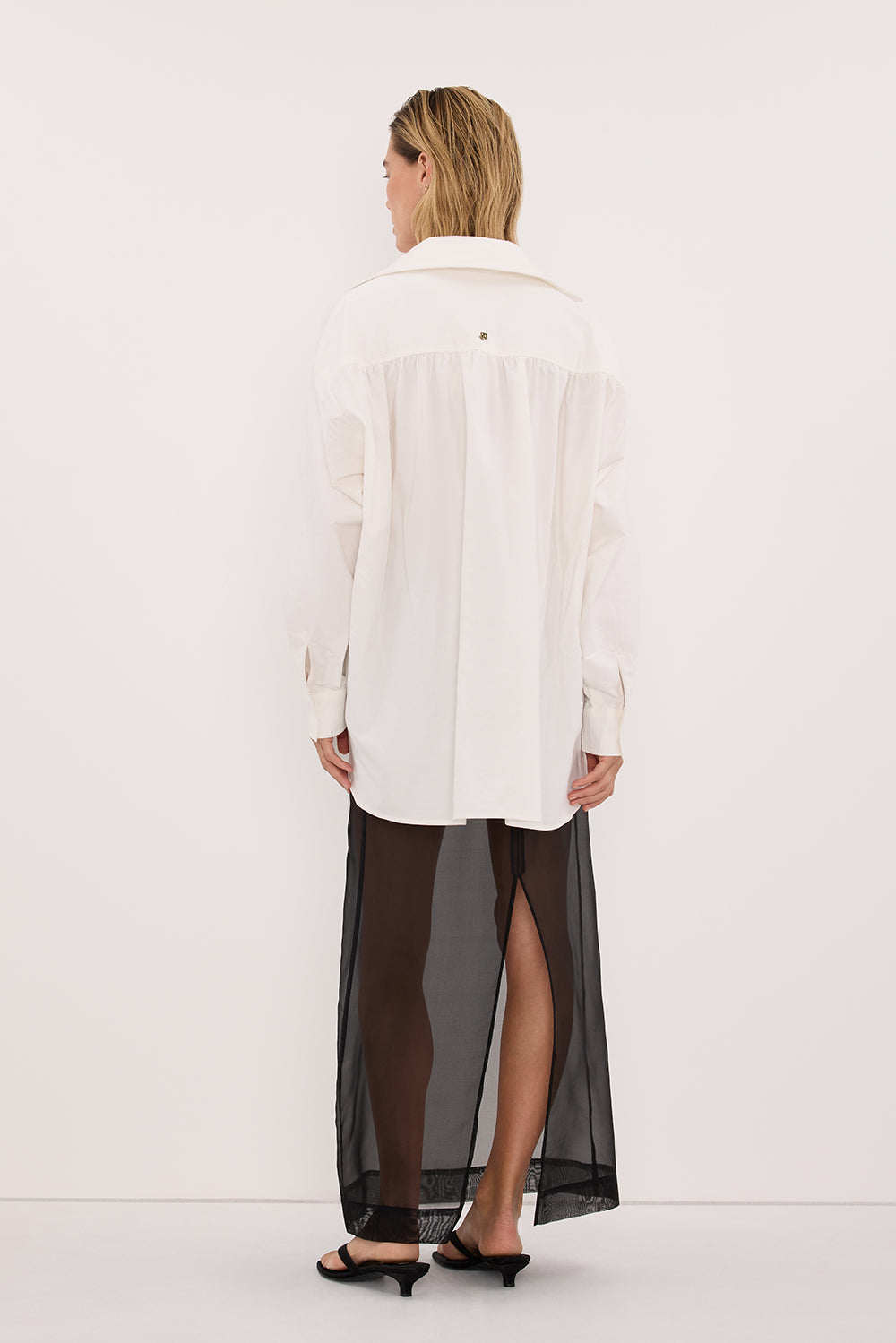 SIAN BLACK SILK ORGANZA MIDI SKIRT