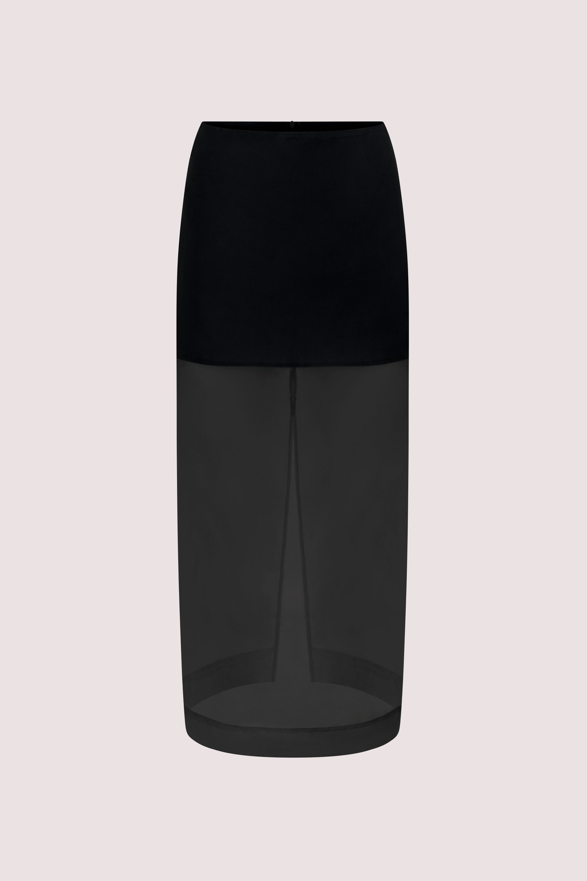 SIAN BLACK SILK ORGANZA MIDI SKIRT