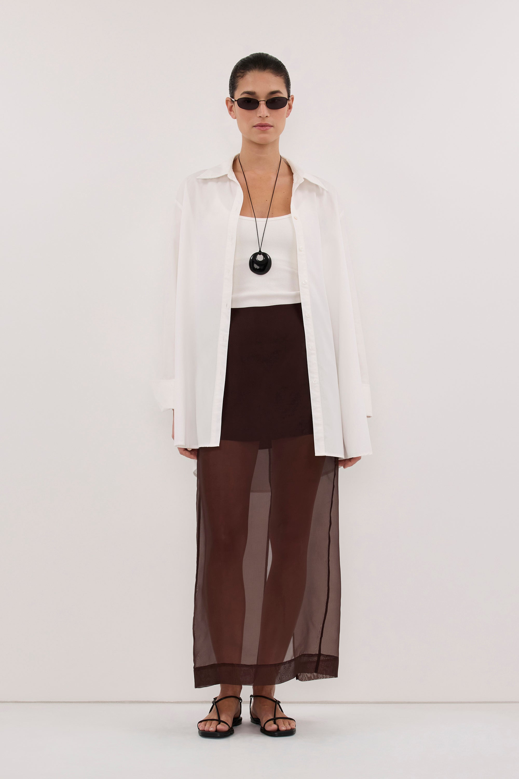 SIAN DARK CHOC SILK ORGANZA MIDI SKIRT