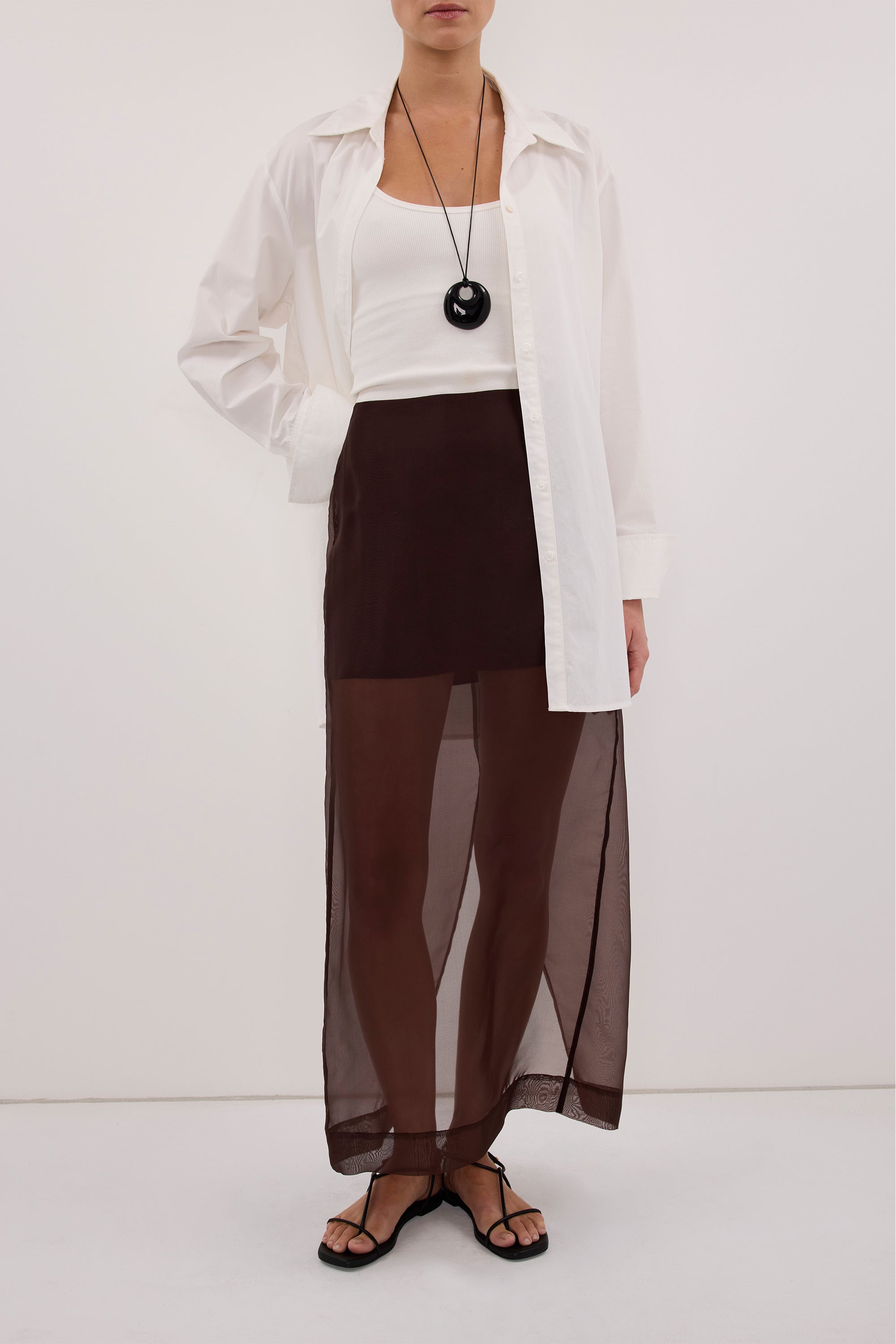 SIAN DARK CHOC SILK ORGANZA MIDI SKIRT