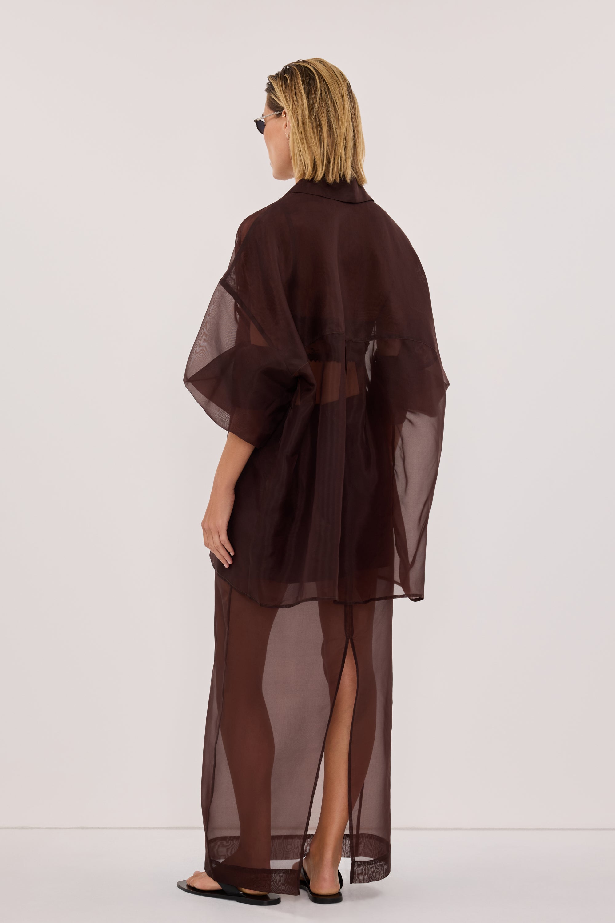 SIAN DARK CHOC SILK ORGANZA MIDI SKIRT