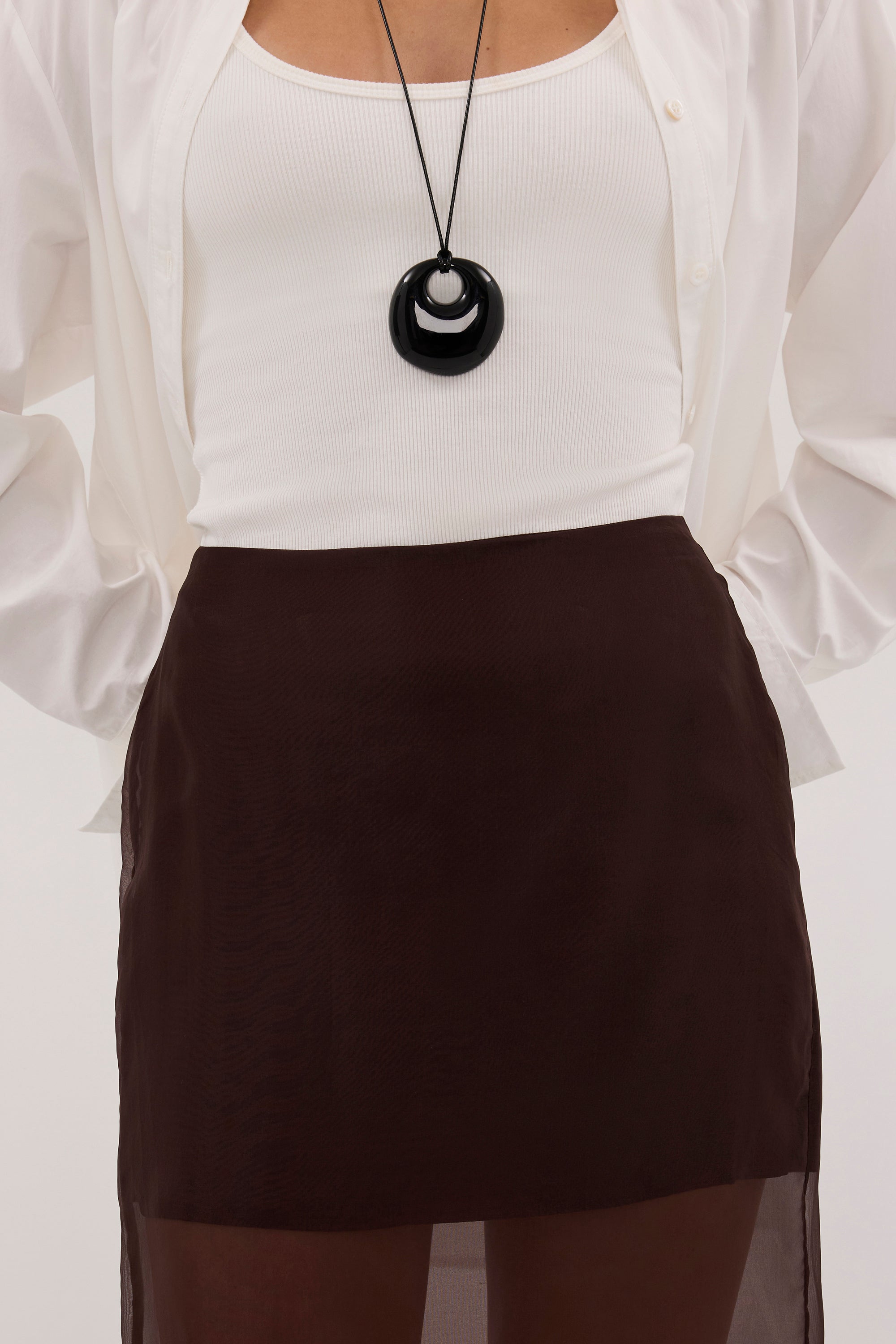 SIAN DARK CHOC SILK ORGANZA MIDI SKIRT