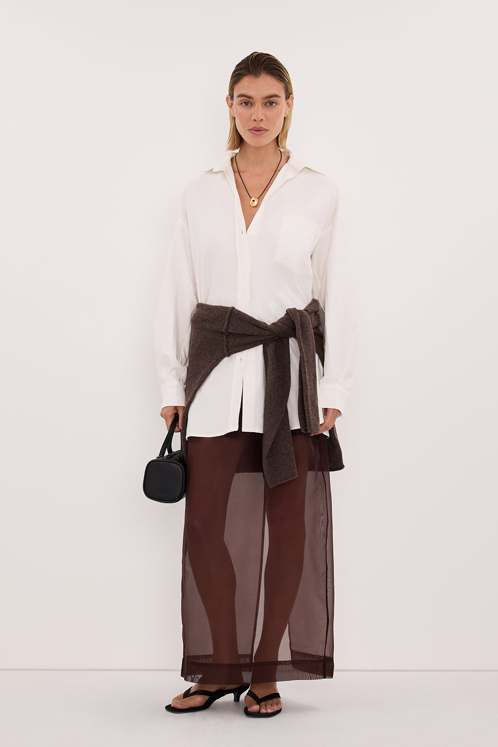 SIAN DARK CHOC SILK ORGANZA MIDI SKIRT