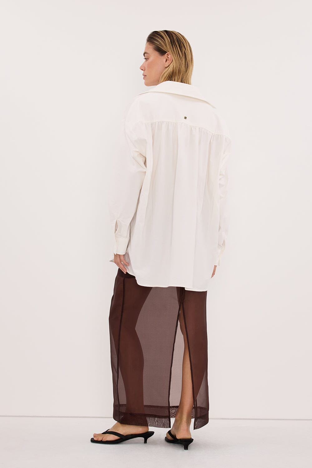 SIAN DARK CHOC SILK ORGANZA MIDI SKIRT