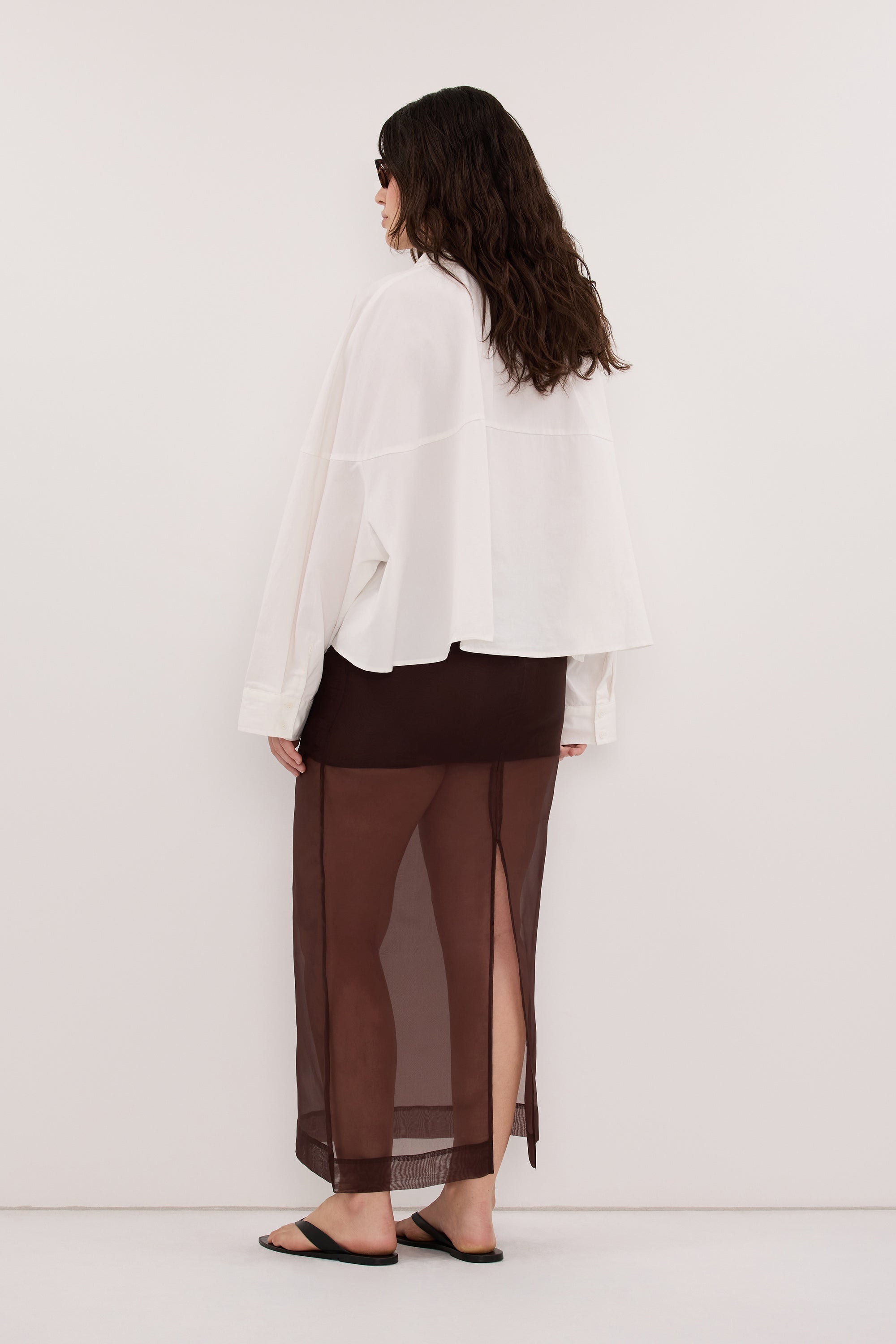 SIAN DARK CHOC SILK ORGANZA MIDI SKIRT