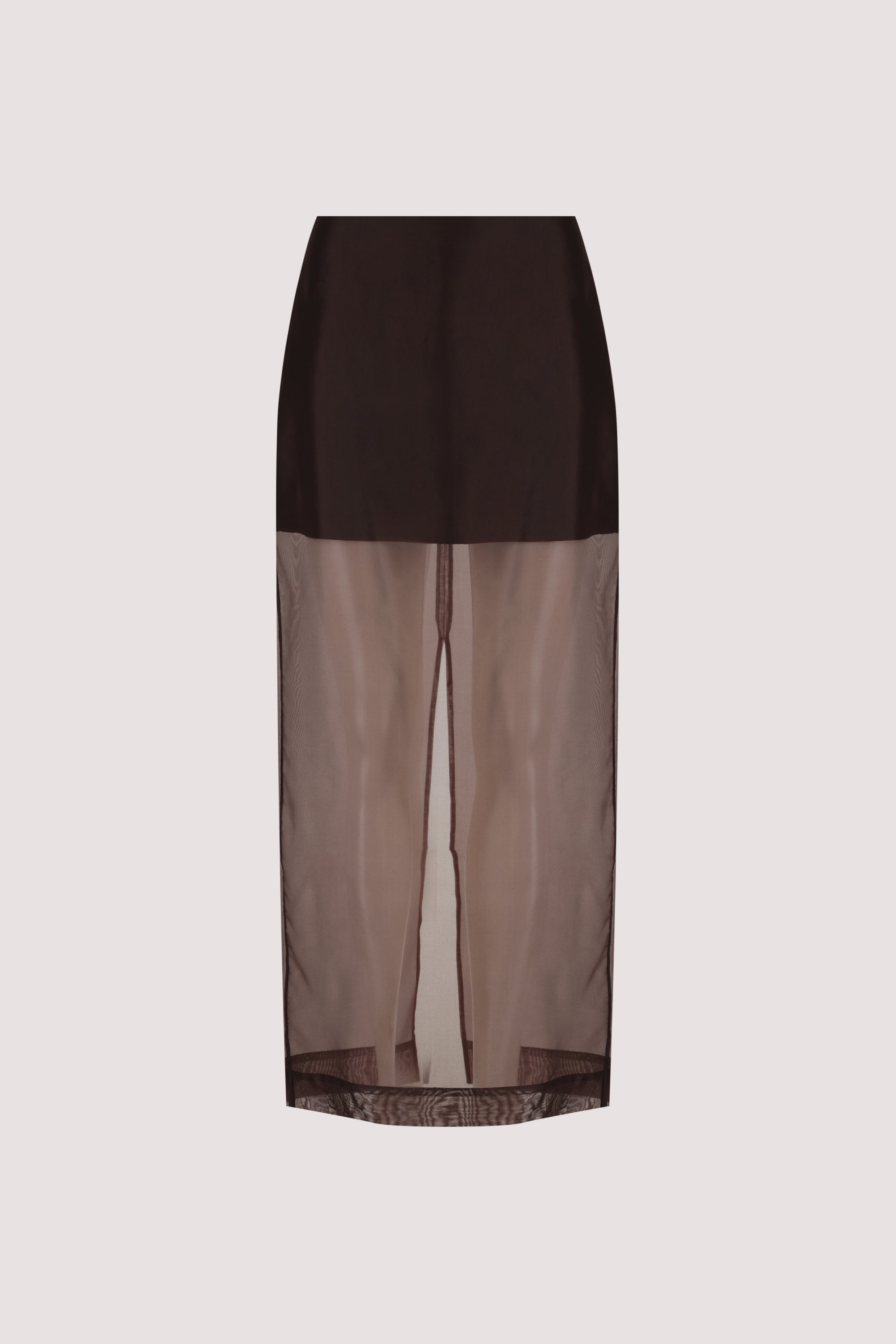 SIAN DARK CHOC SILK ORGANZA MIDI SKIRT