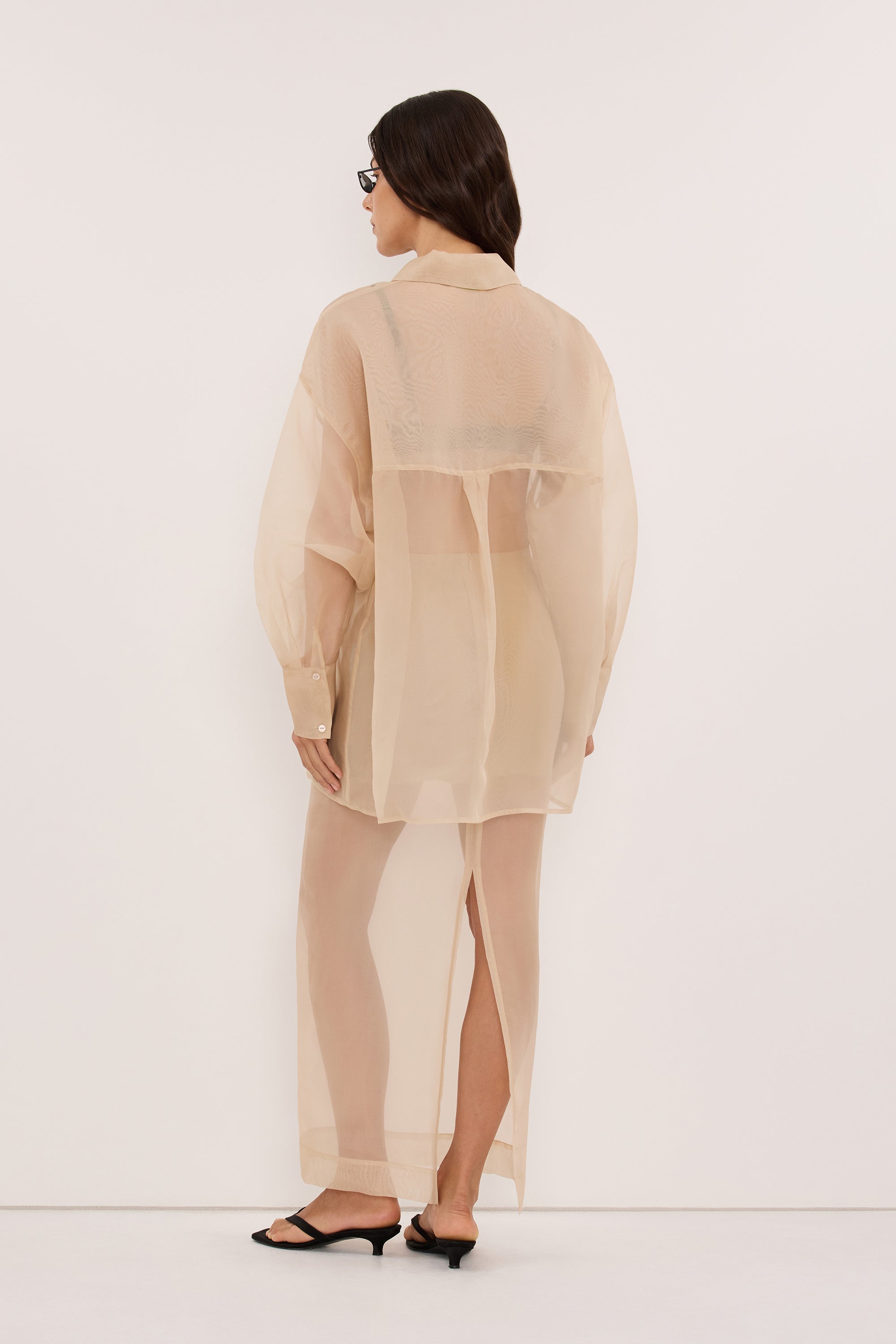 SIAN GOLD SILK ORGANZA MIDI SKIRT
