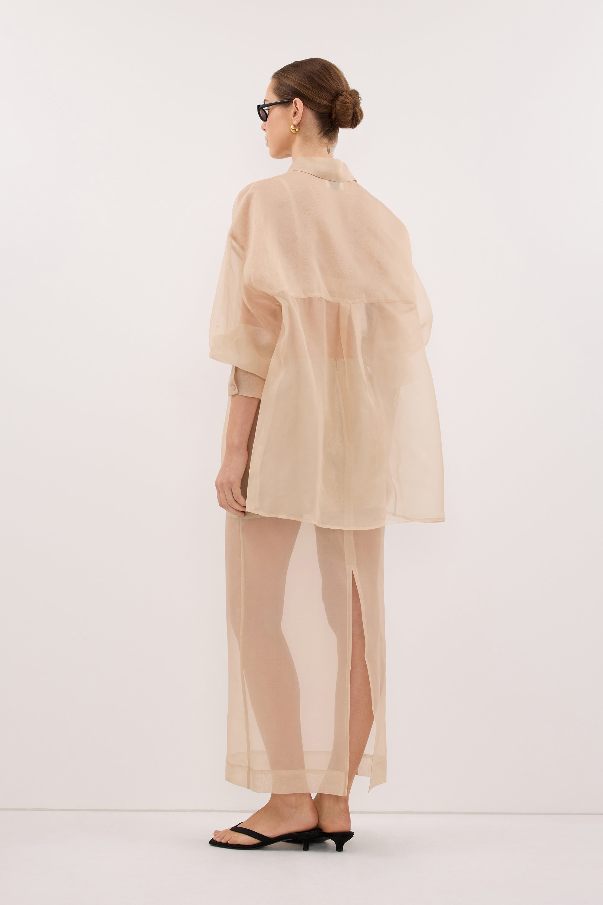 Sian Silk Organza Midi Skirt in Gold By DISSH