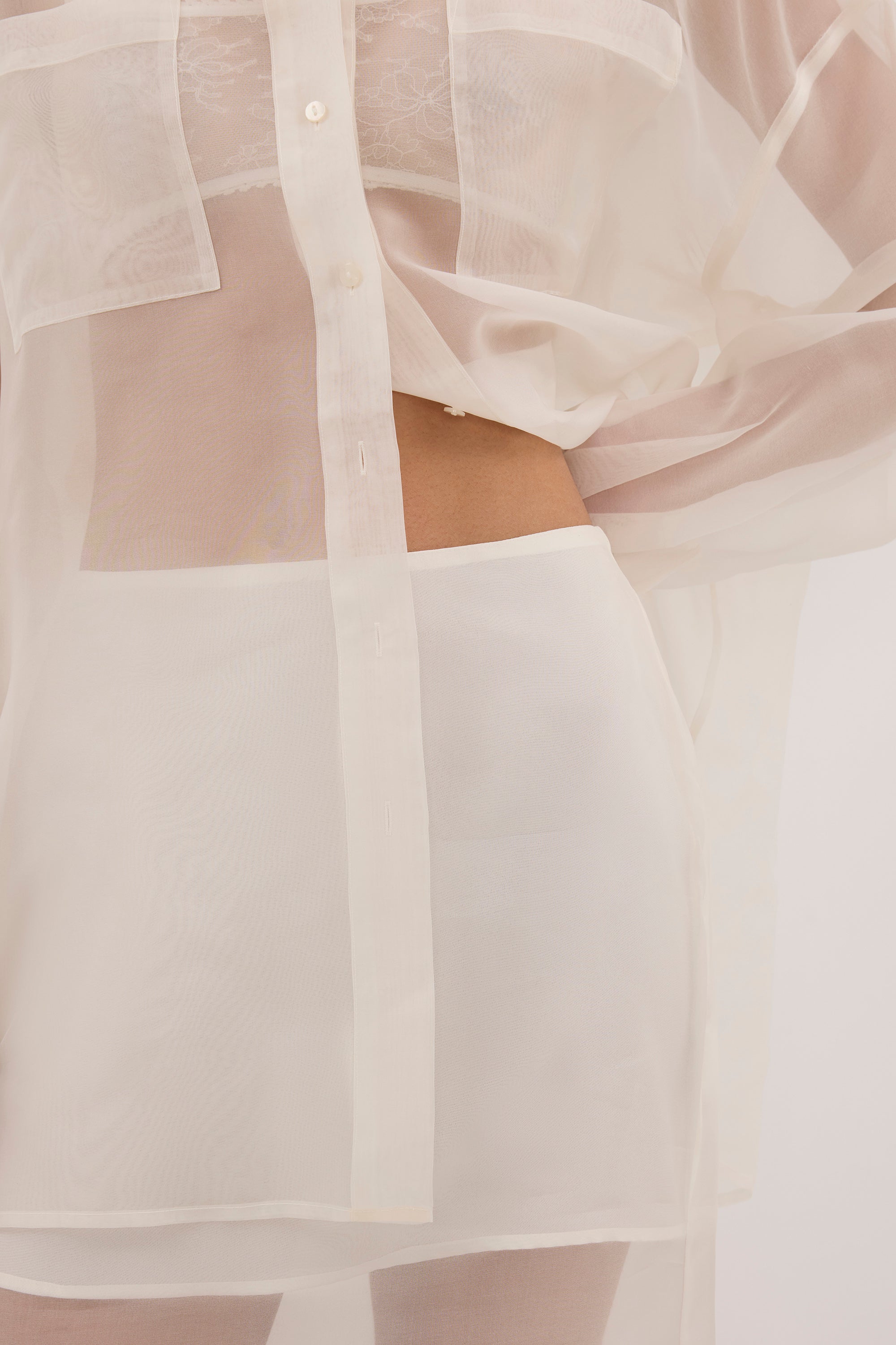 SIAN IVORY SILK ORGANZA MIDI SKIRT