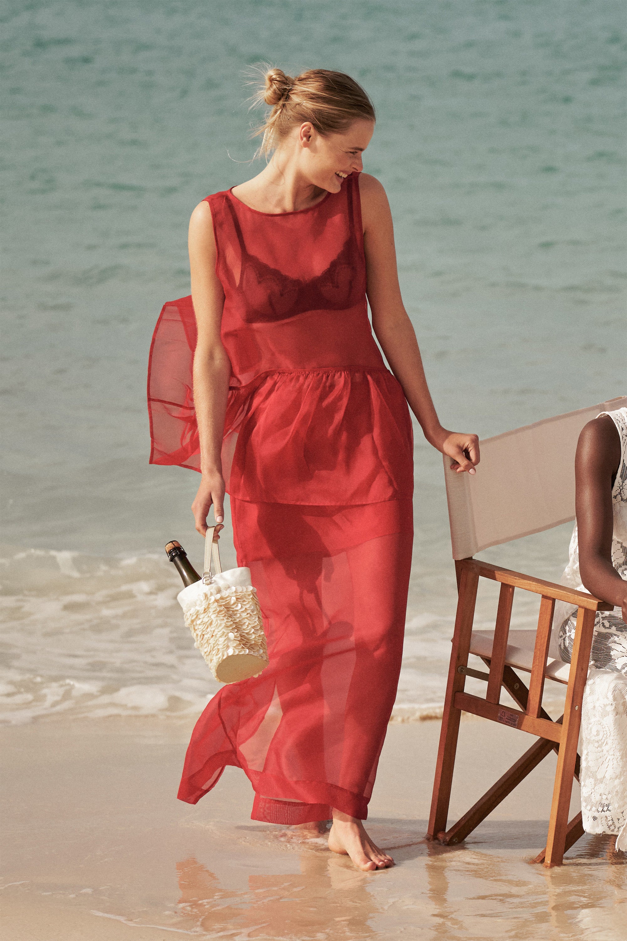 SIAN RED SILK ORGANZA MIDI SKIRT - PRE ORDER