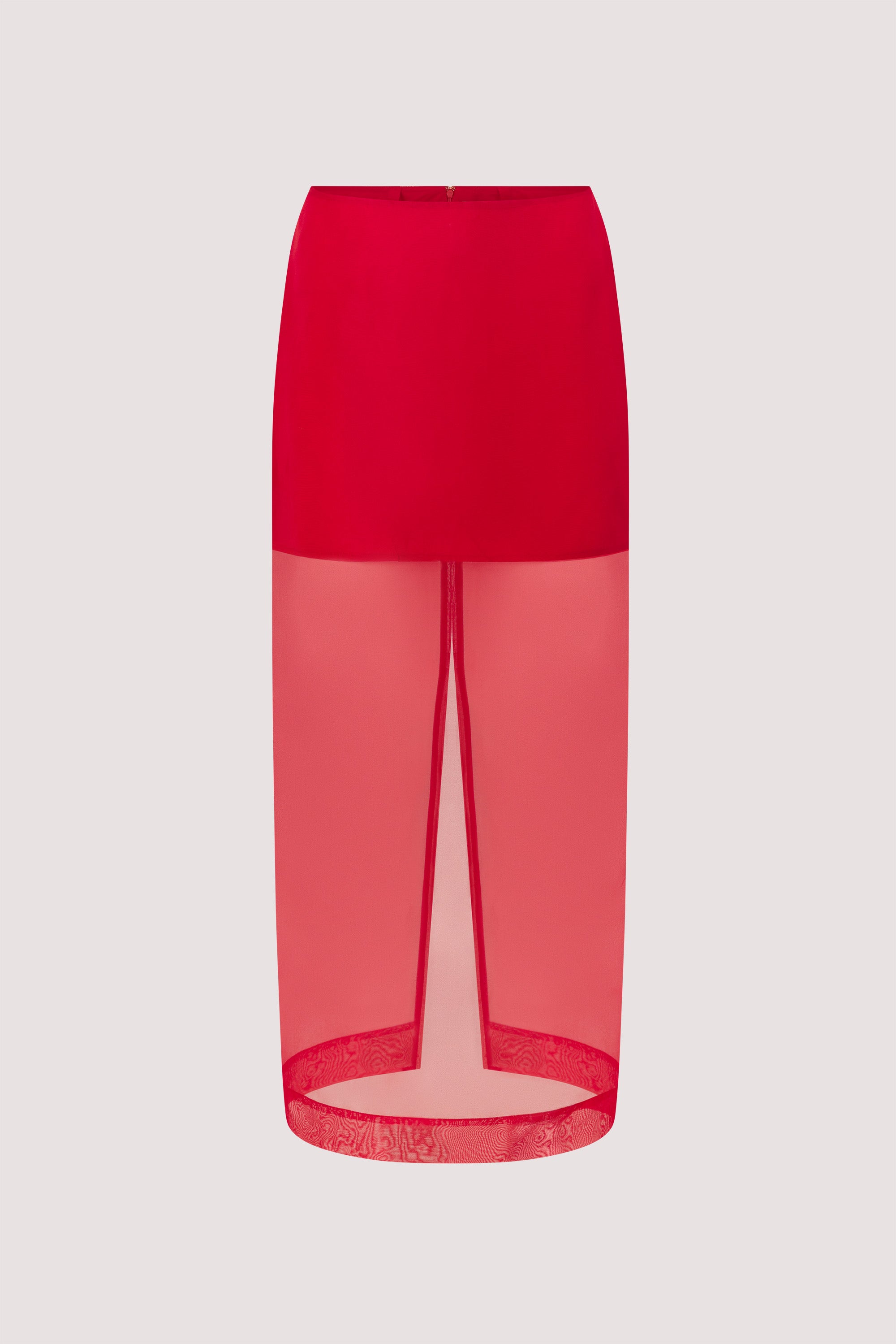 SIAN RED SILK ORGANZA MIDI SKIRT