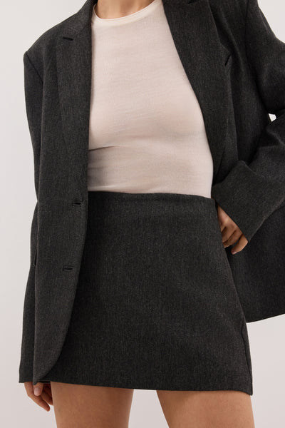Yulia wearing SOFIA DARK GREY TEXTURED SKORT