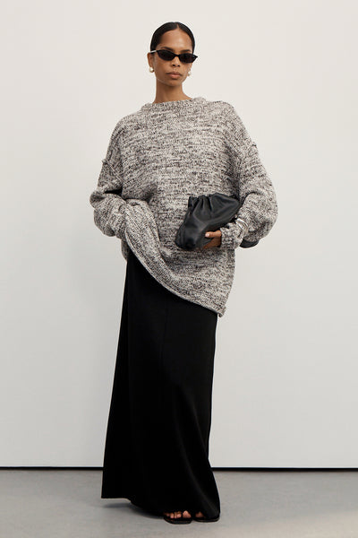 Kristen wearing PARKER BLACK TAILORED MAXI SKIRT