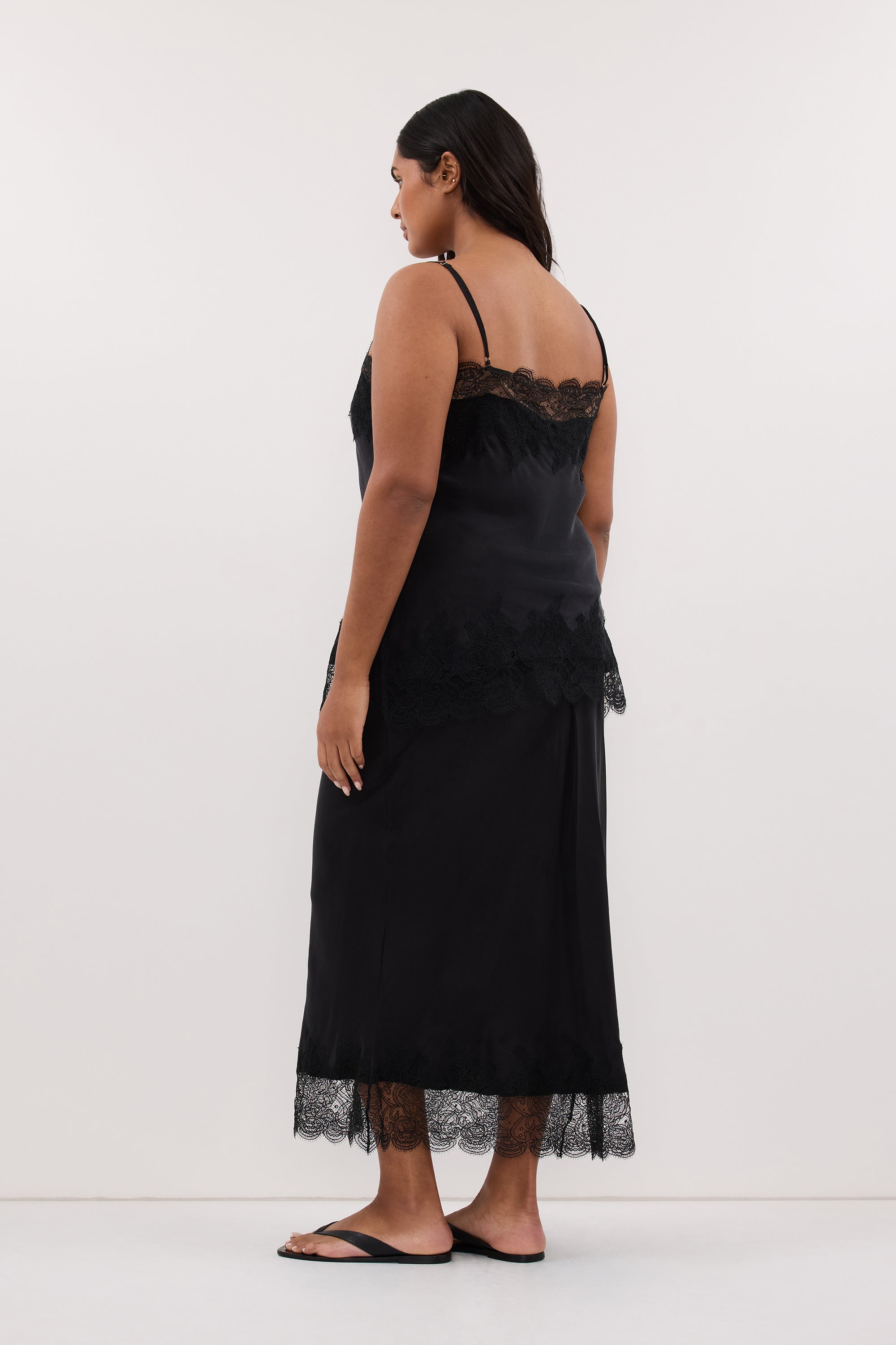 MINA BLACK CUPRO LACE MIDI SKIRT