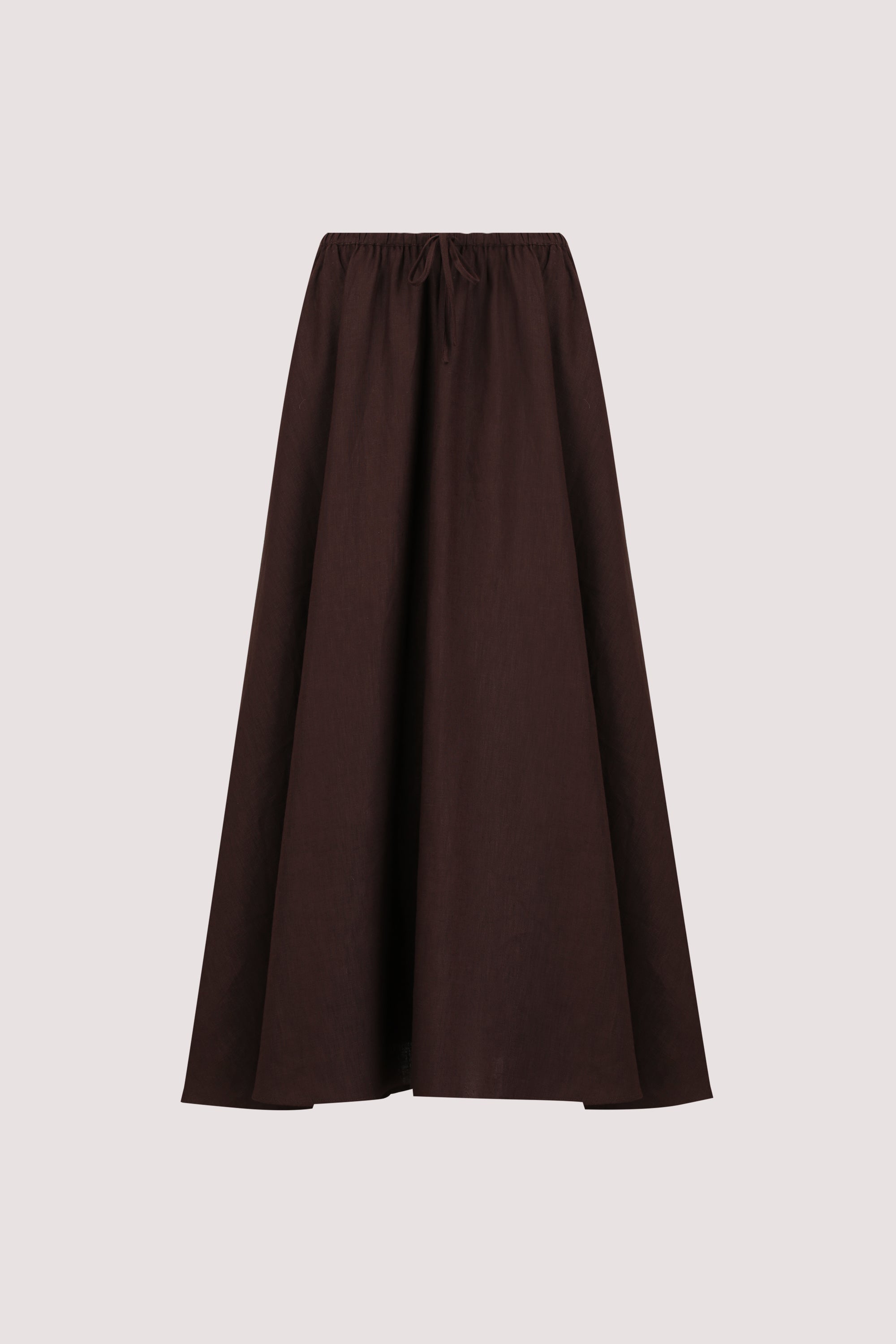 RAVELLO BURNT CHOC LINEN MIDI SKIRT