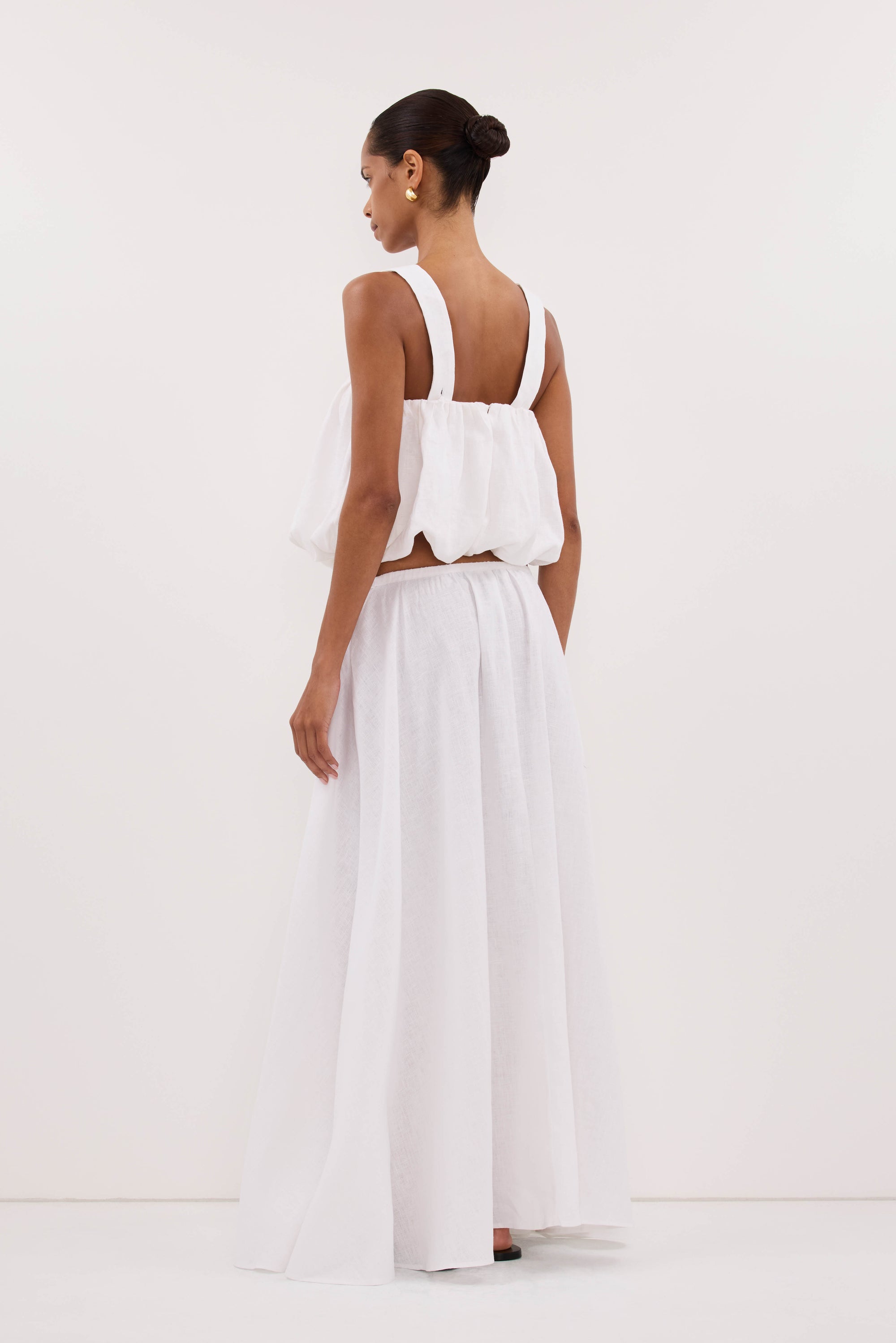 RAVELLO WHITE LINEN MIDI SKIRT