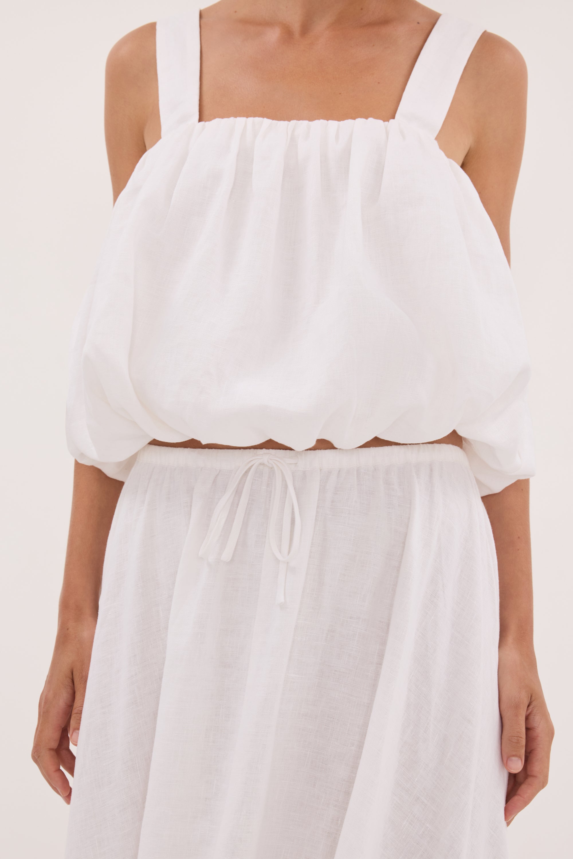 RAVELLO WHITE LINEN MIDI SKIRT