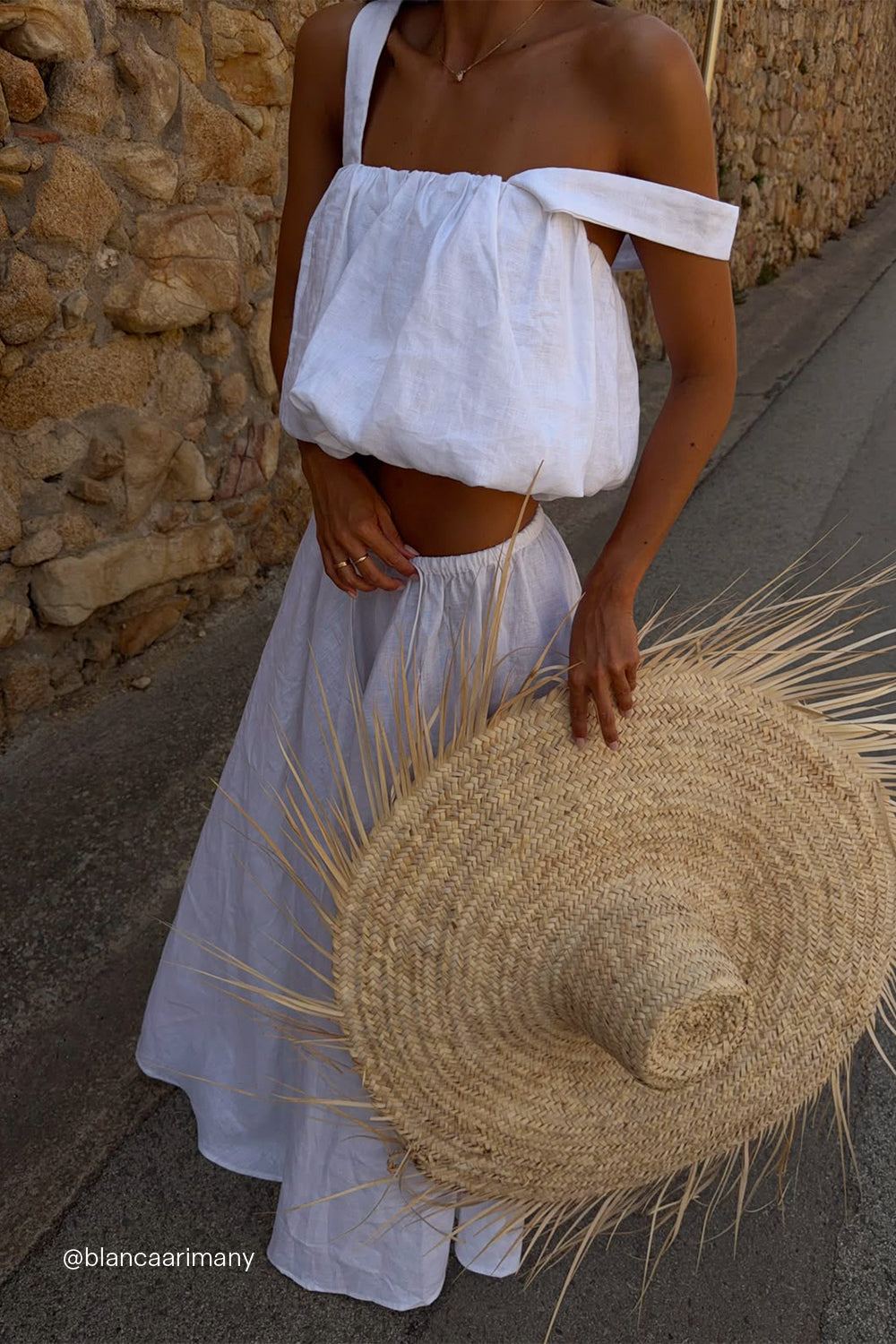 RAVELLO WHITE LINEN MIDI SKIRT