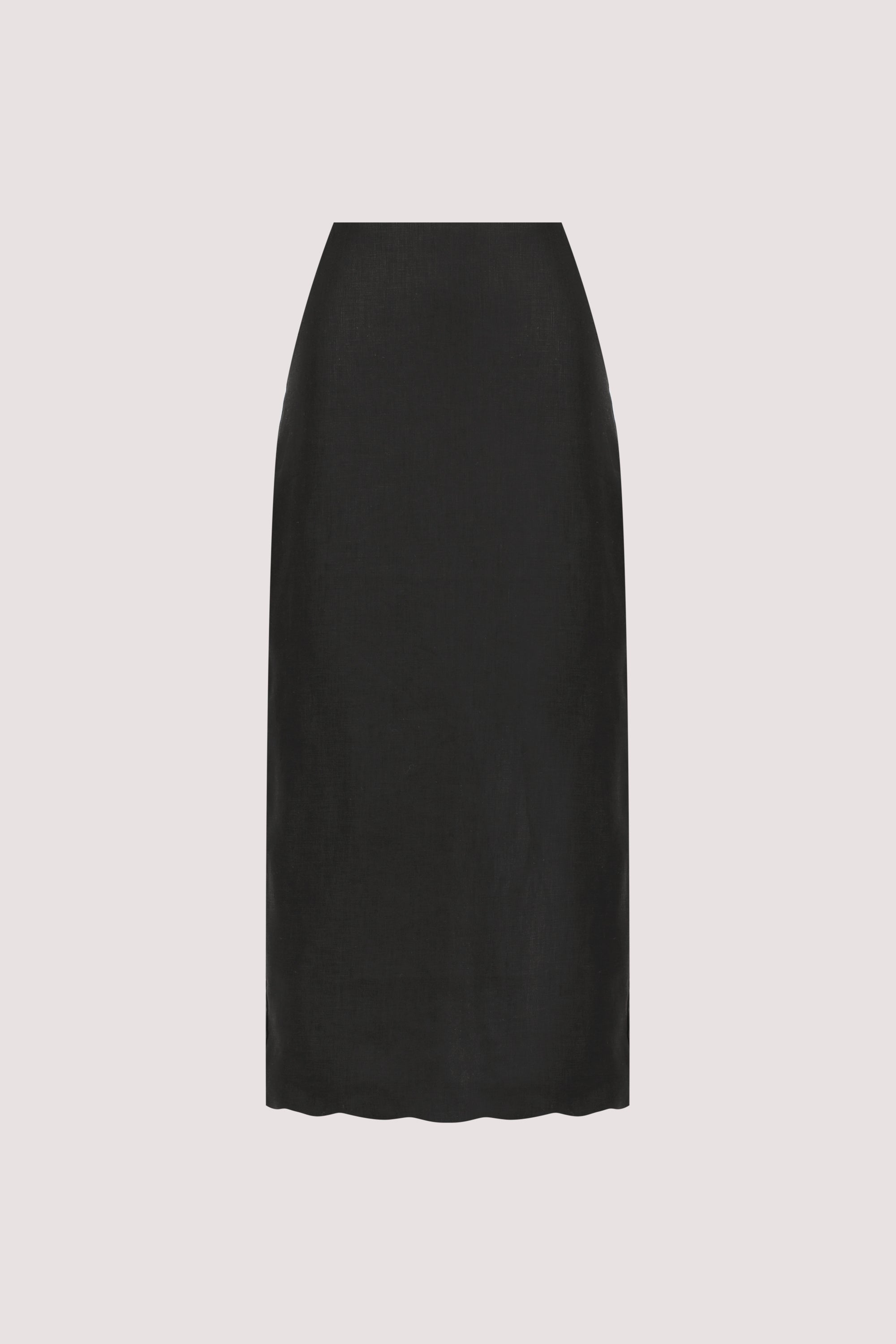LELA BLACK LINEN MIDI SKIRT