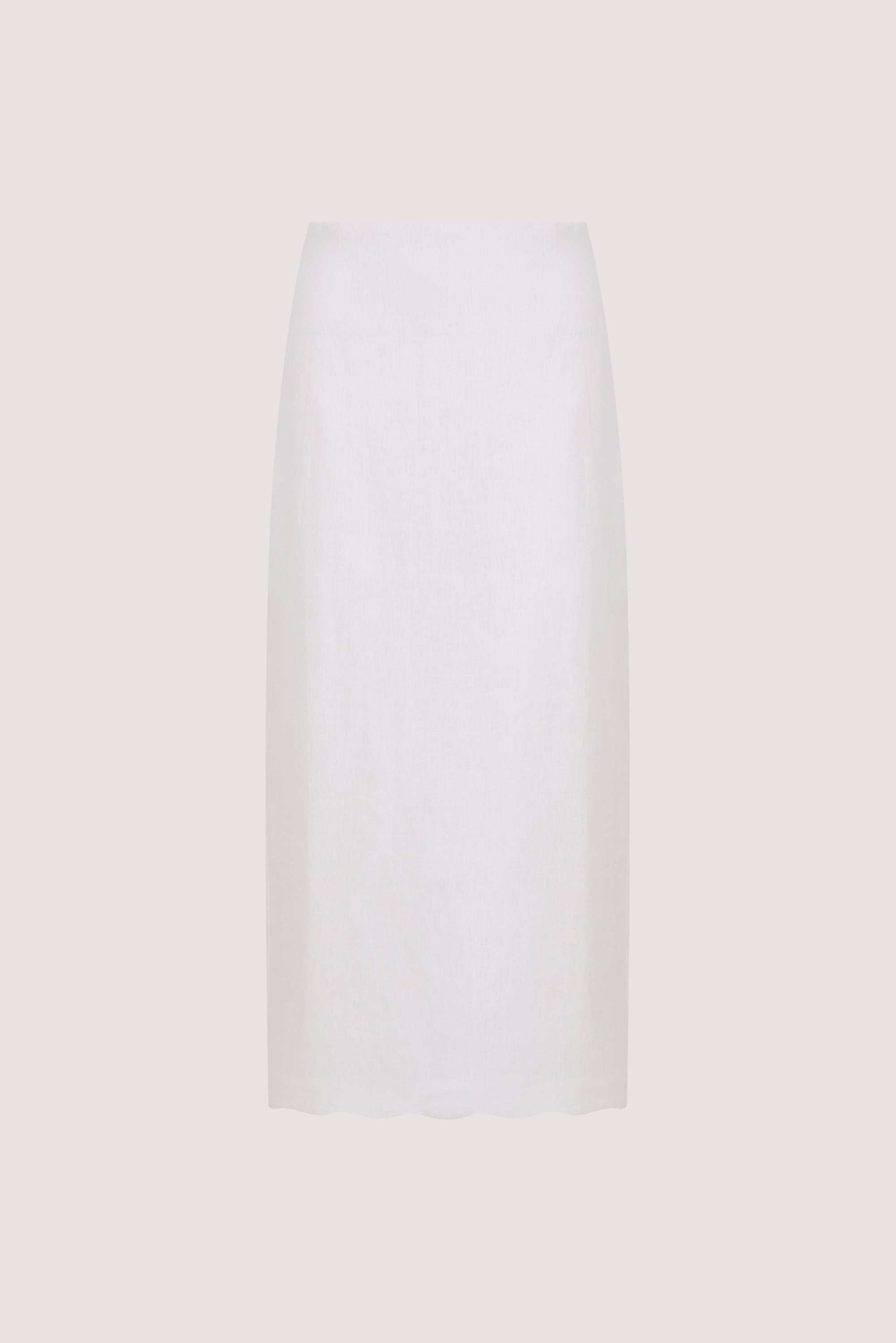 LELA WHITE LINEN MIDI SKIRT