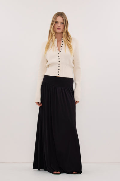 Zoe wearing ELSIE BLACK MODAL MAXI SKIRT