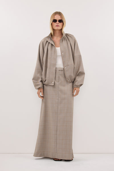 Zoe wearing KALILA ASH A-LINE MAXI SKIRT