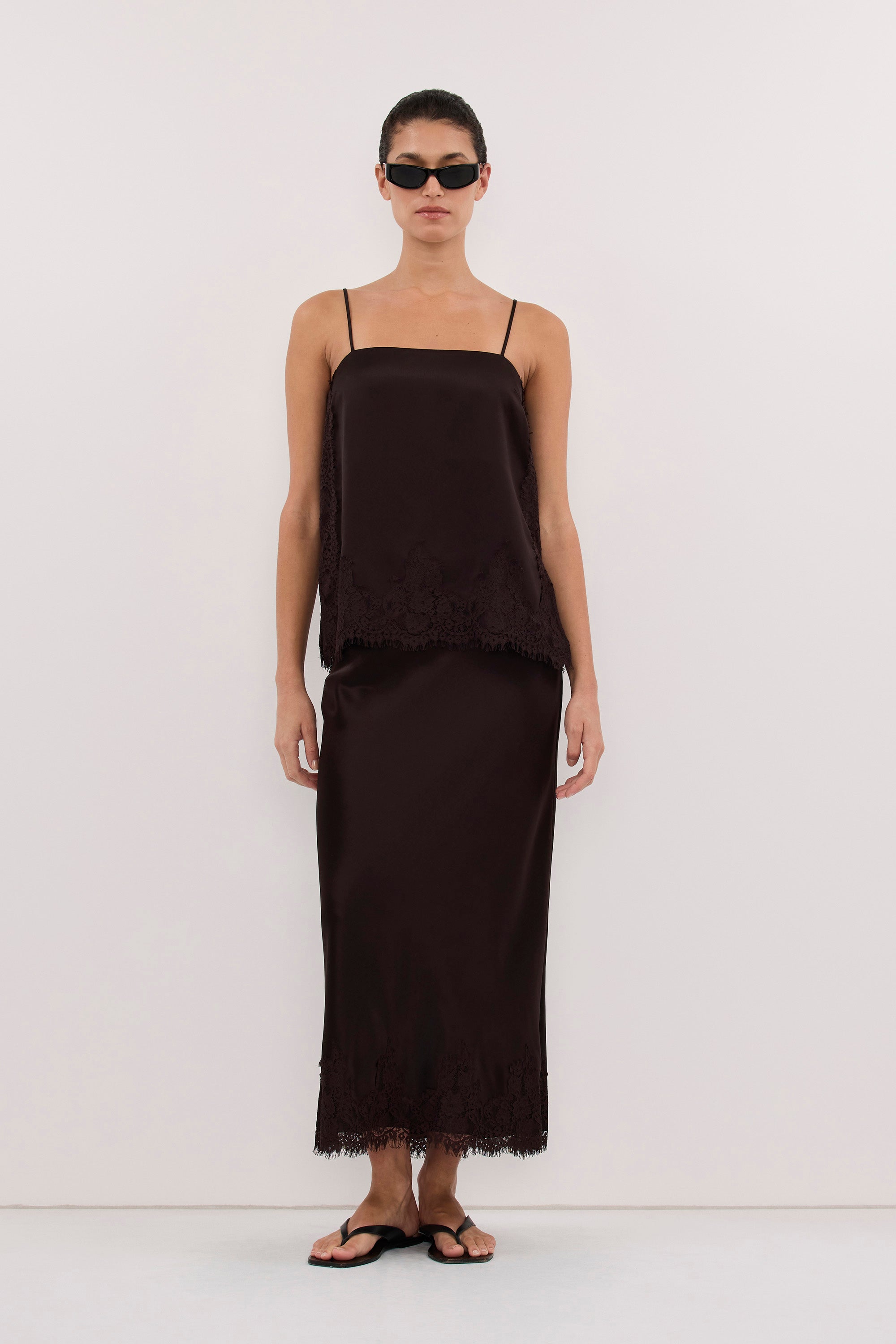SELENE ESPRESSO SATIN MIDI SKIRT