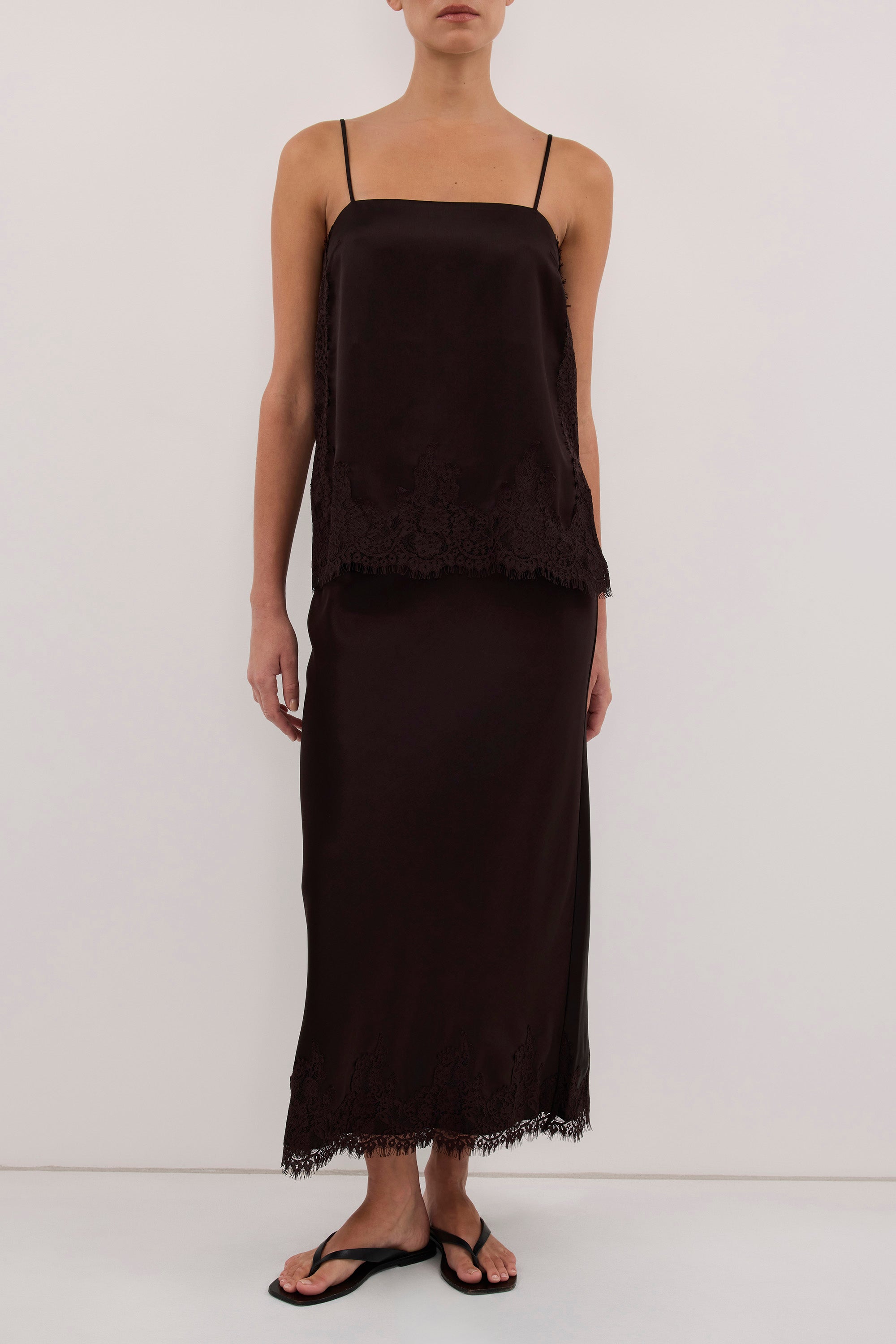 SELENE ESPRESSO SATIN MIDI SKIRT