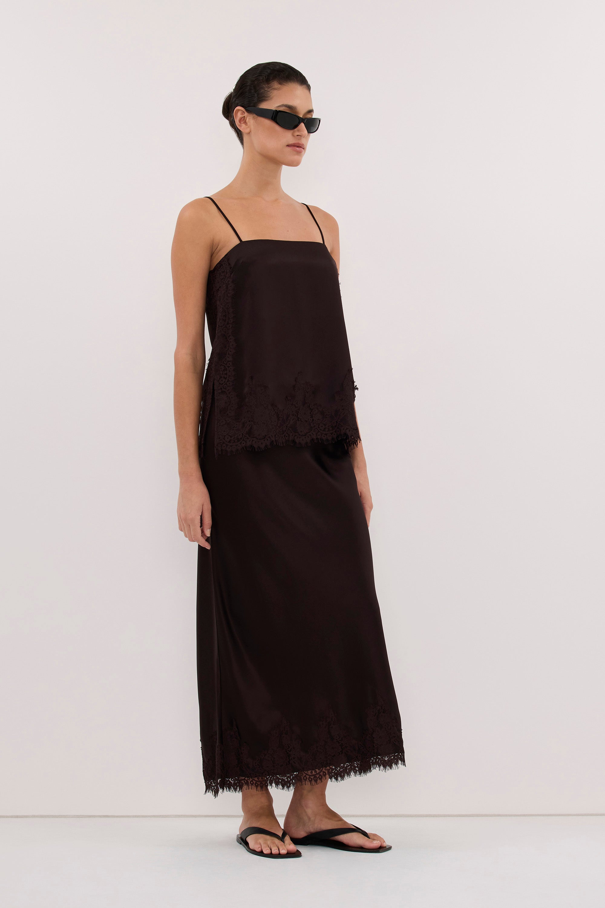 SELENE ESPRESSO SATIN MIDI SKIRT