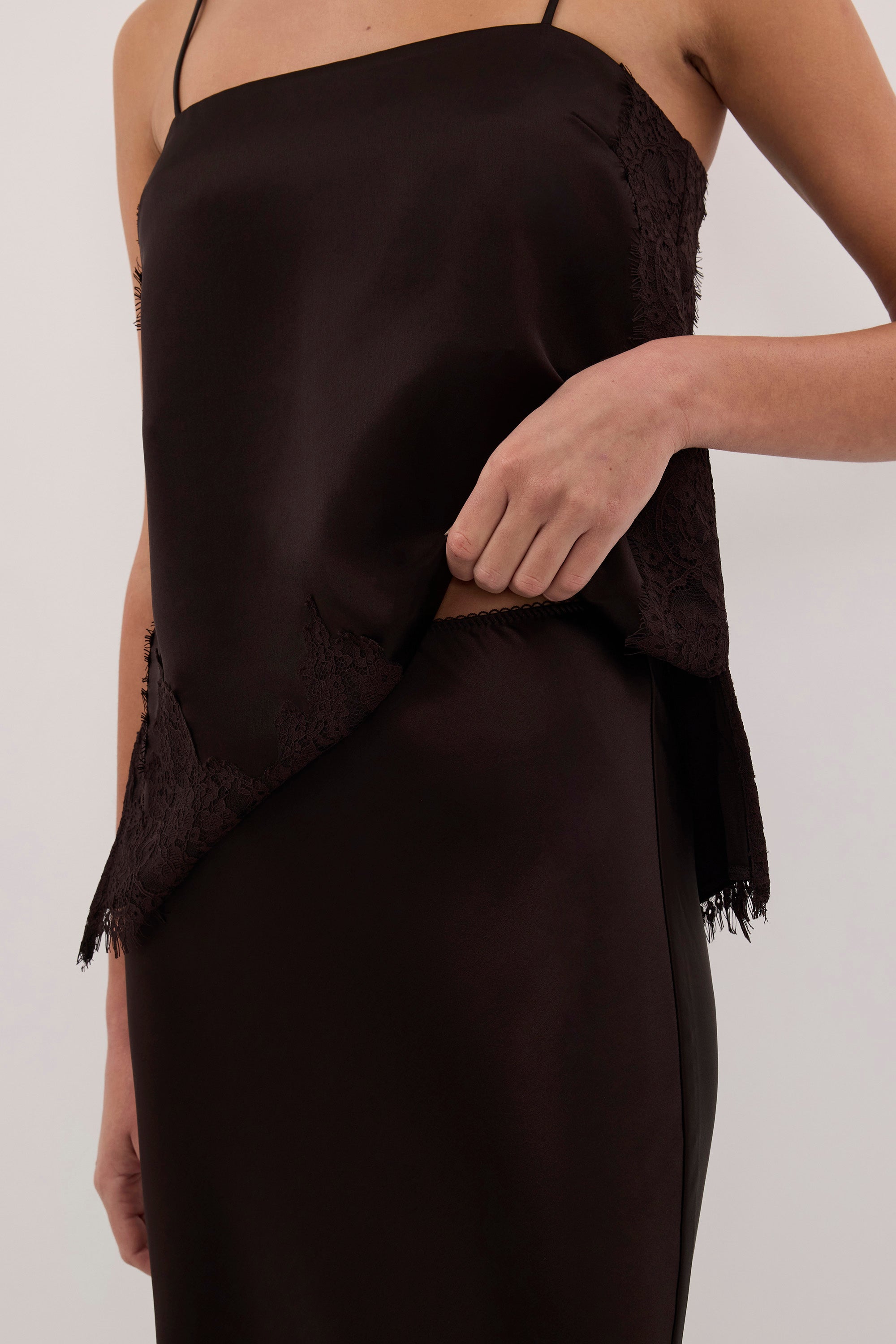 SELENE ESPRESSO SATIN MIDI SKIRT