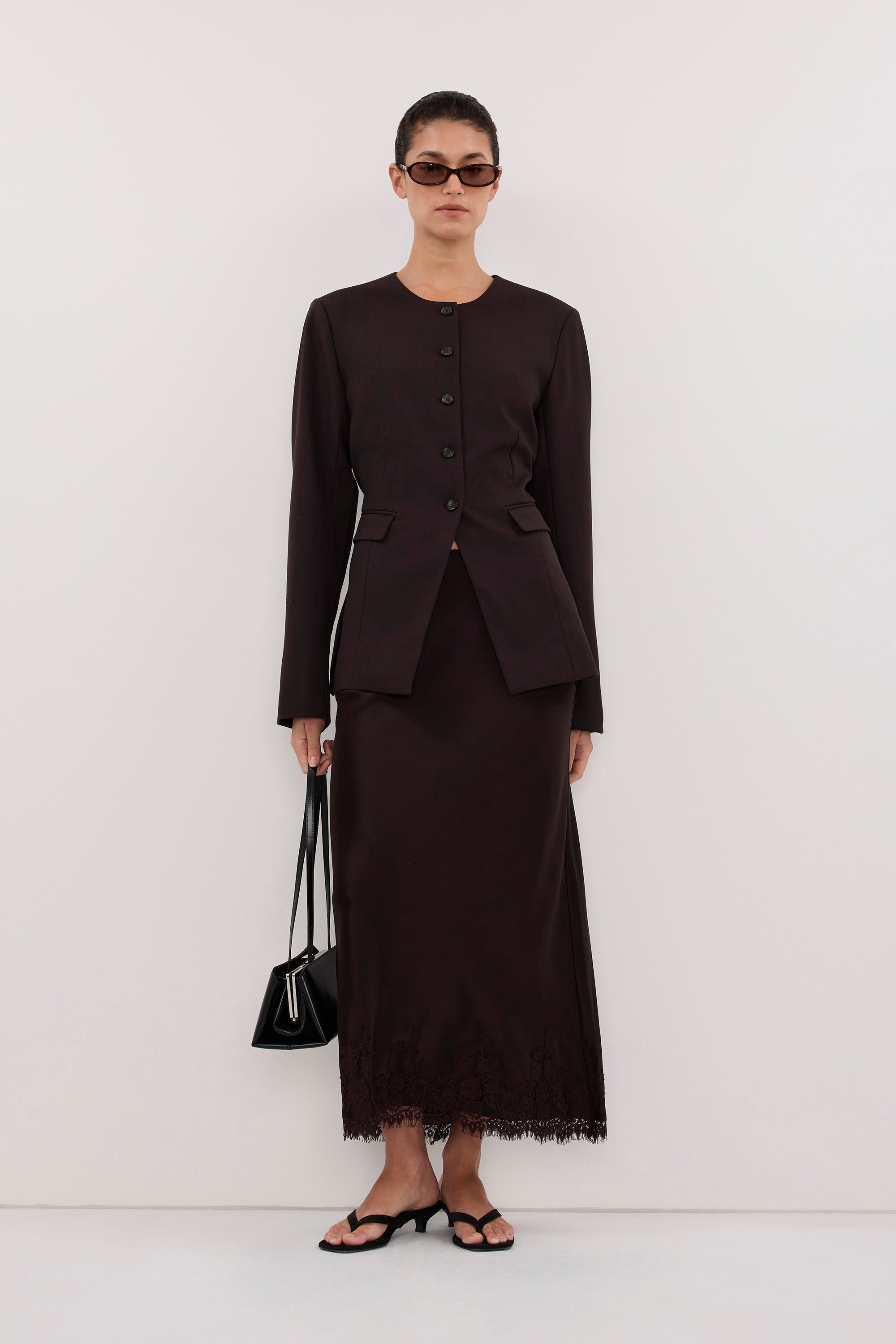 SELENE ESPRESSO SATIN MIDI SKIRT