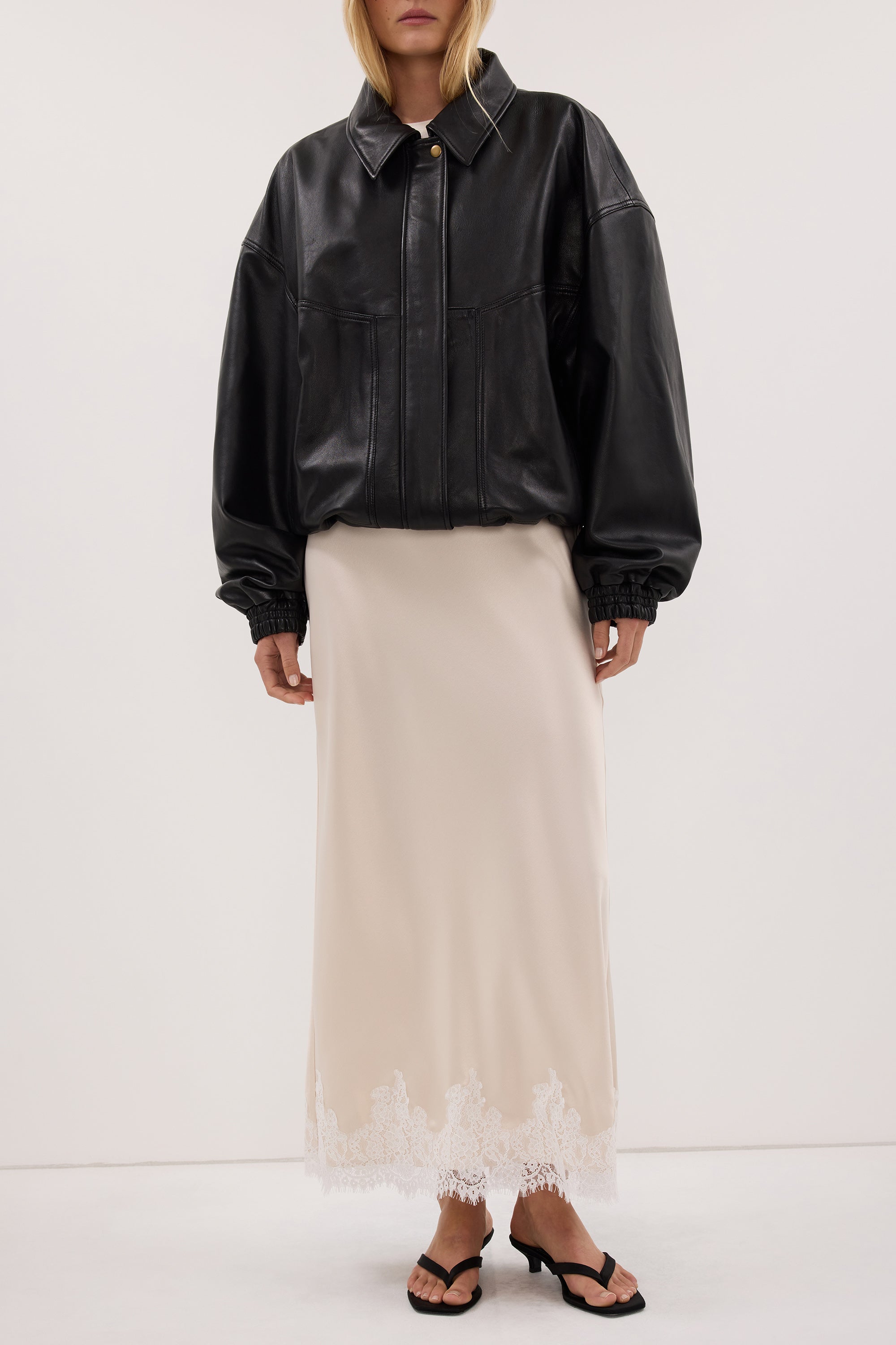 SELENE OYSTER SATIN MIDI SKIRT