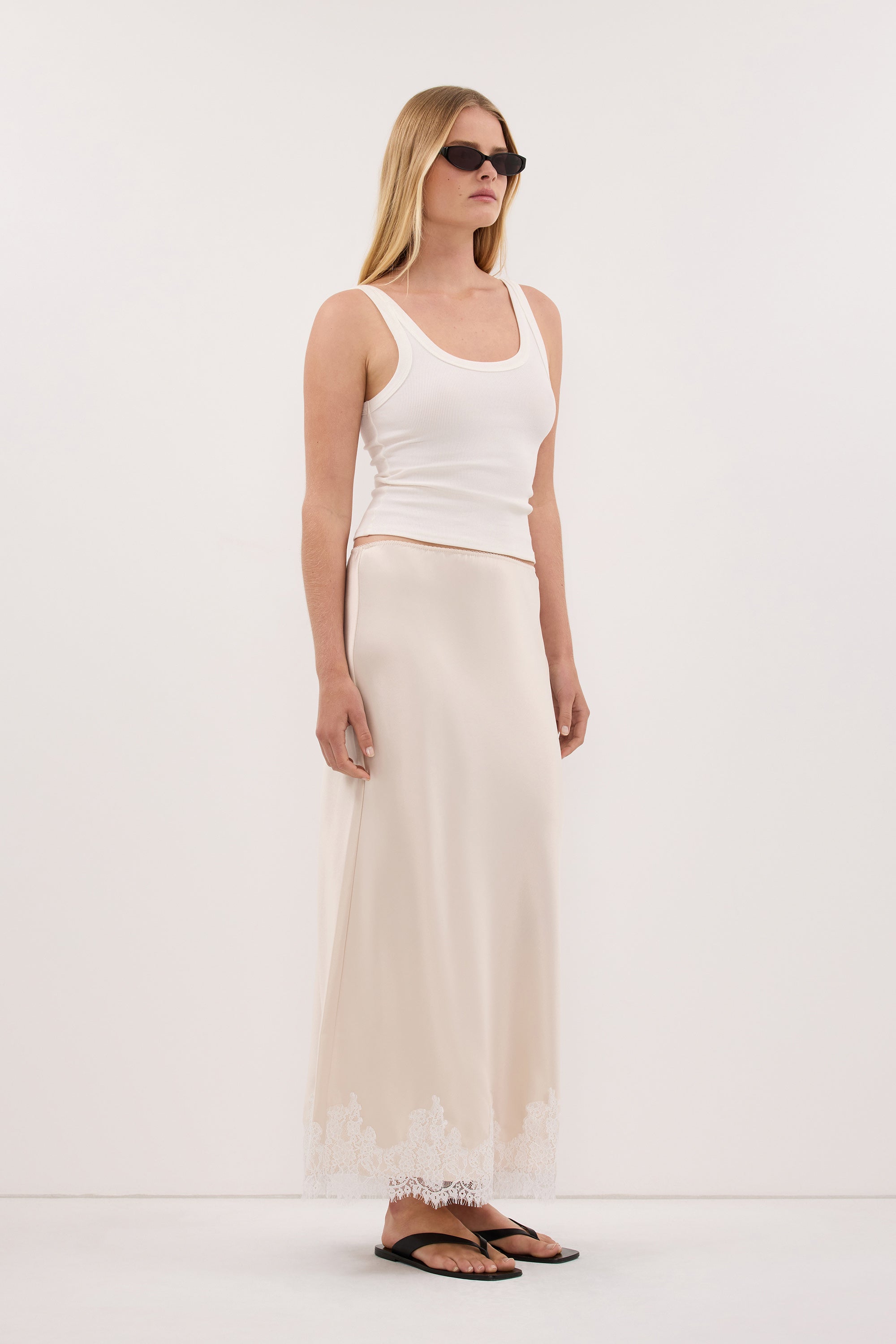 SELENE OYSTER SATIN MIDI SKIRT
