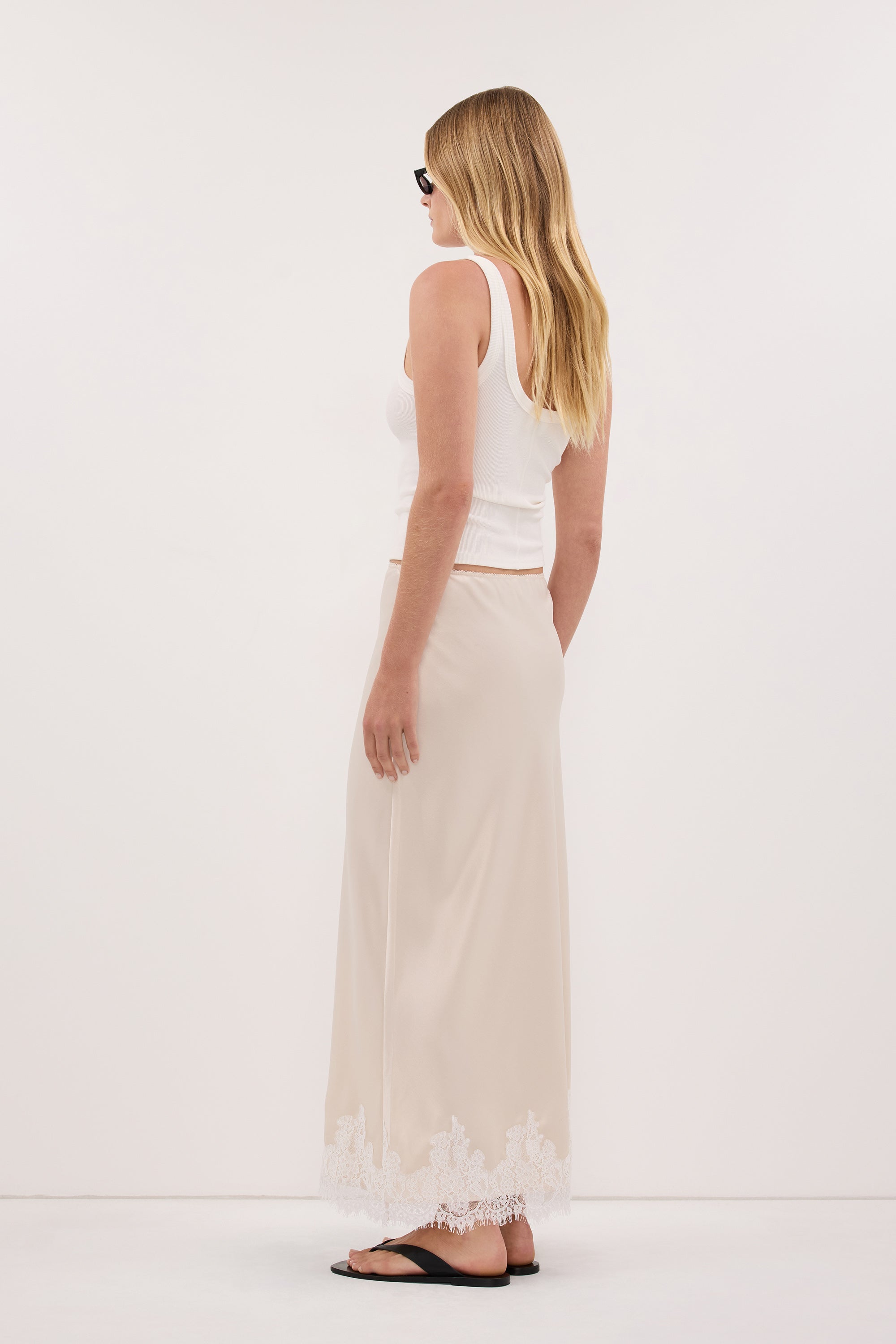 SELENE OYSTER SATIN MIDI SKIRT