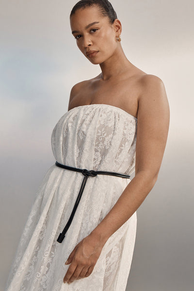 Shimma wearing ANYA WHITE LACE MAXI SKIRT