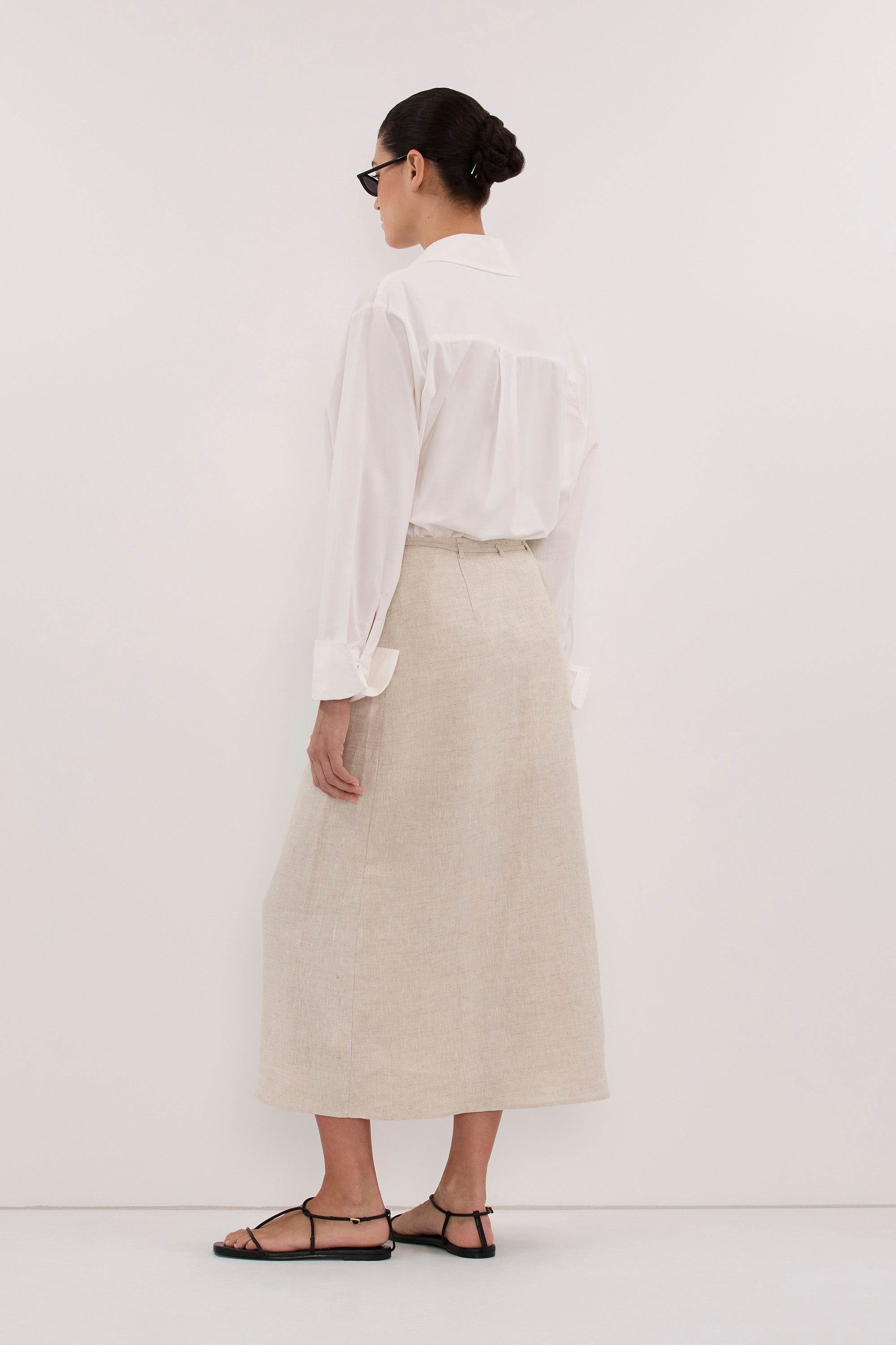 ODETTE NATURAL LINEN WRAP MIDI SKIRT