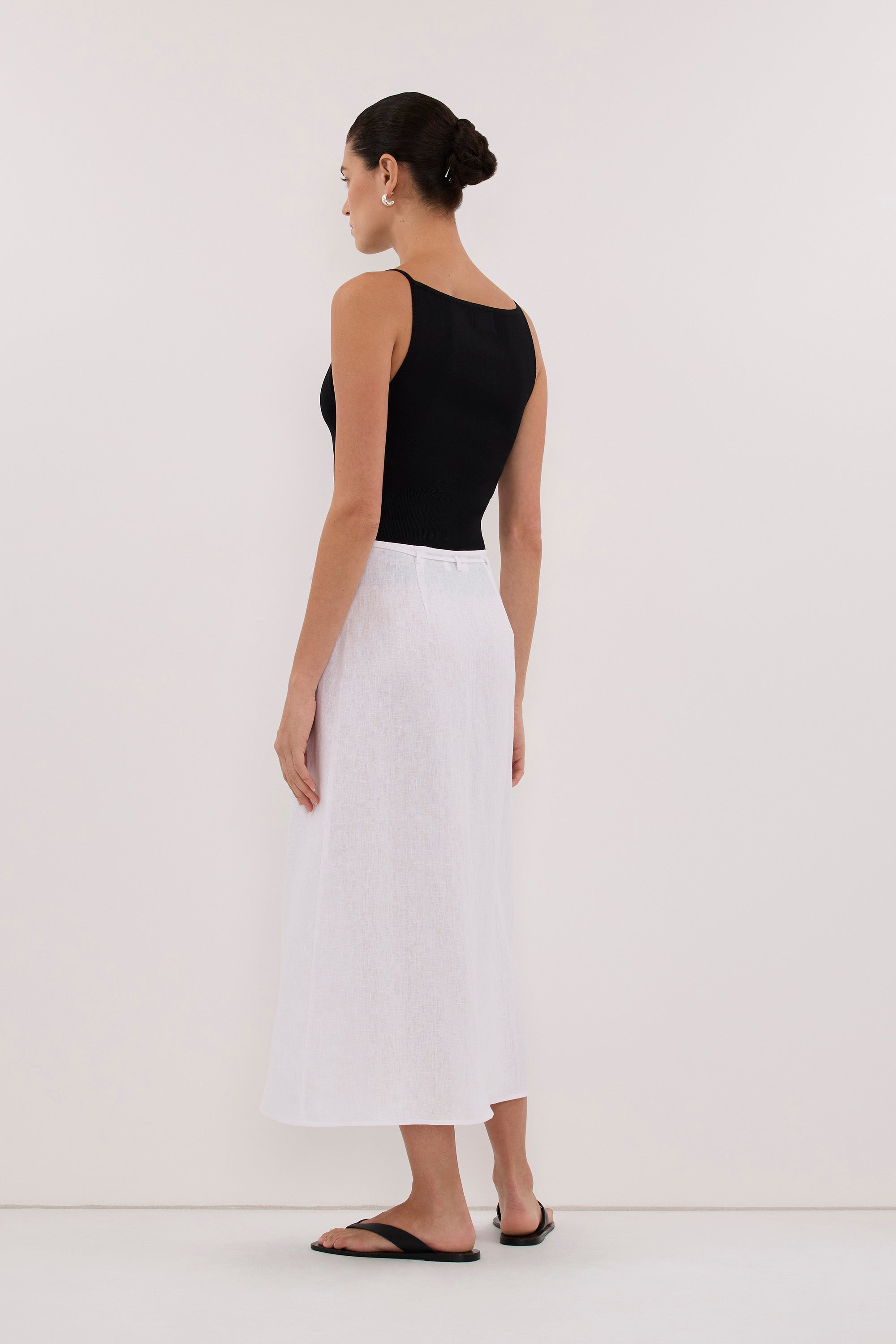 ODETTE WHITE LINEN WRAP MIDI SKIRT