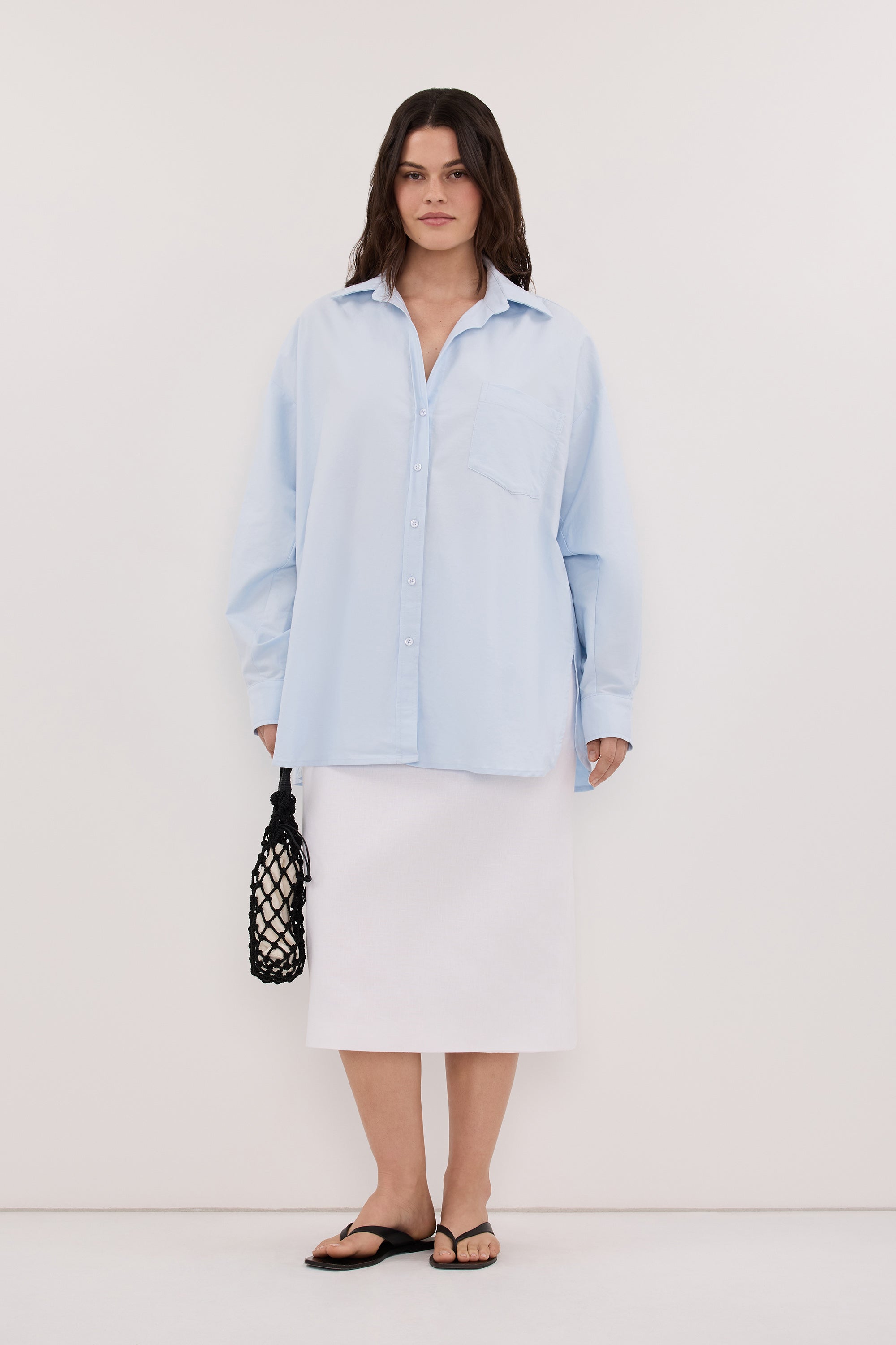 AURELI WHITE LINEN PENCIL MIDI SKIRT