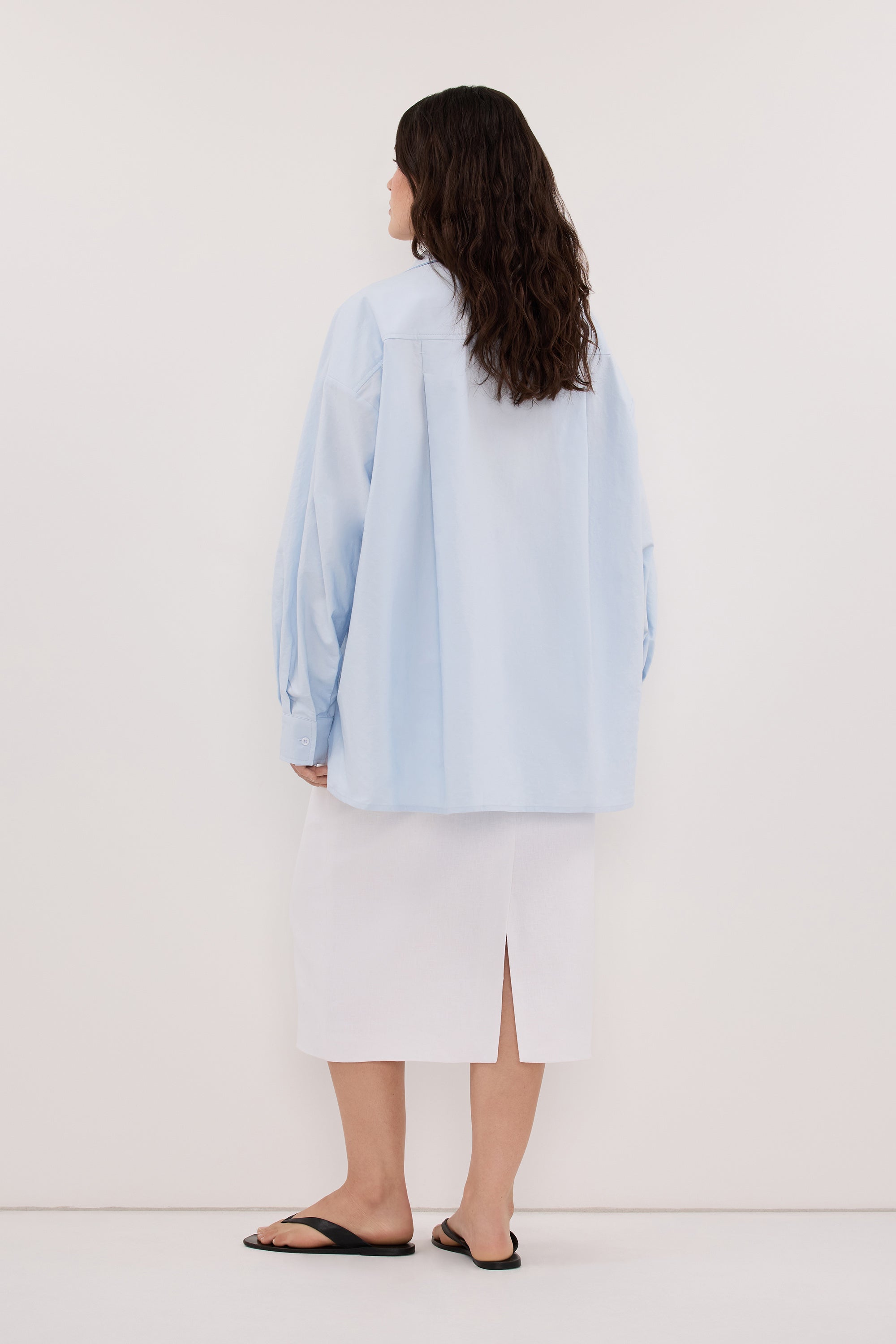 AURELI WHITE LINEN PENCIL MIDI SKIRT