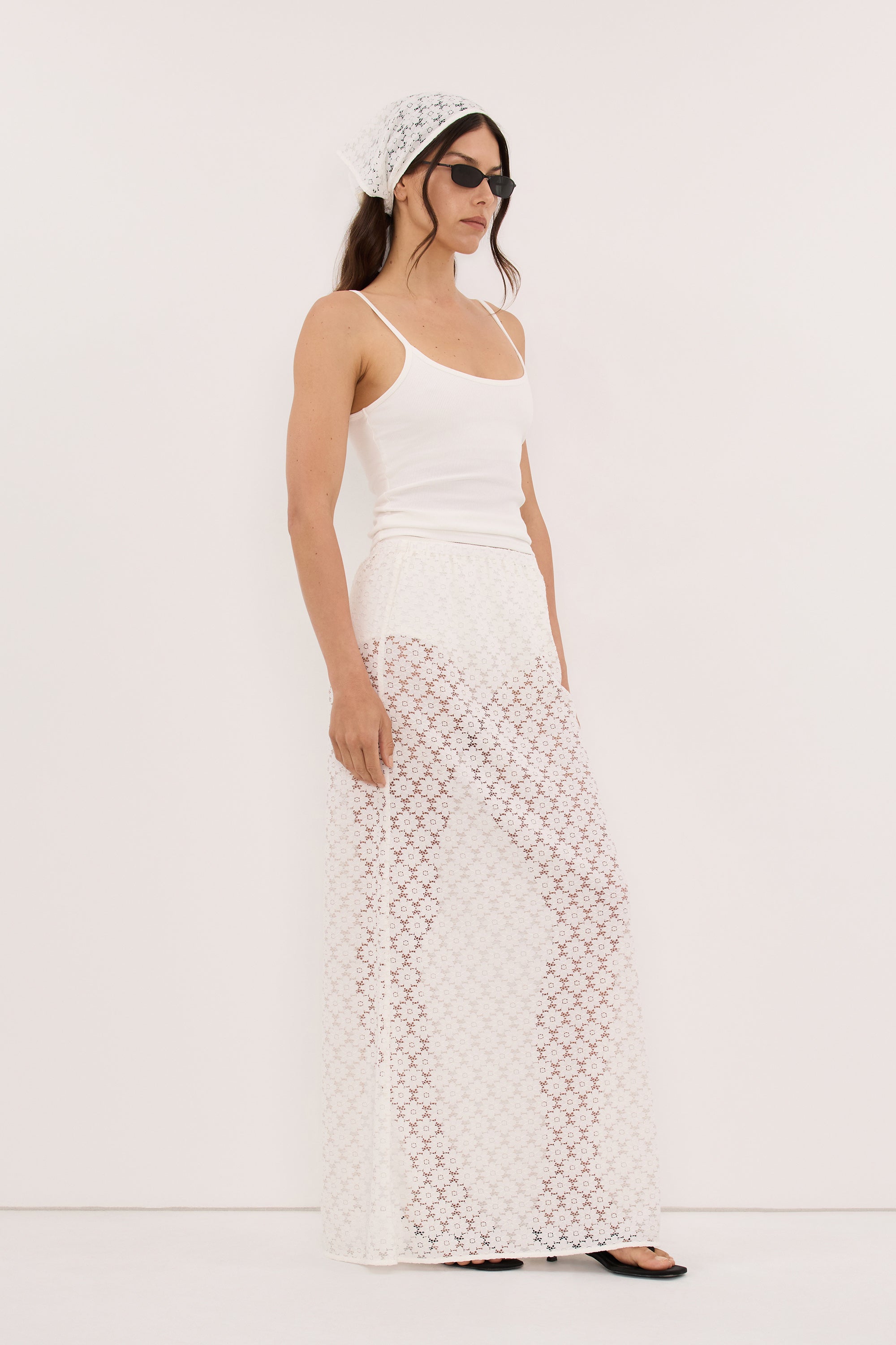 RENATA WHITE LACE MAXI SKIRT