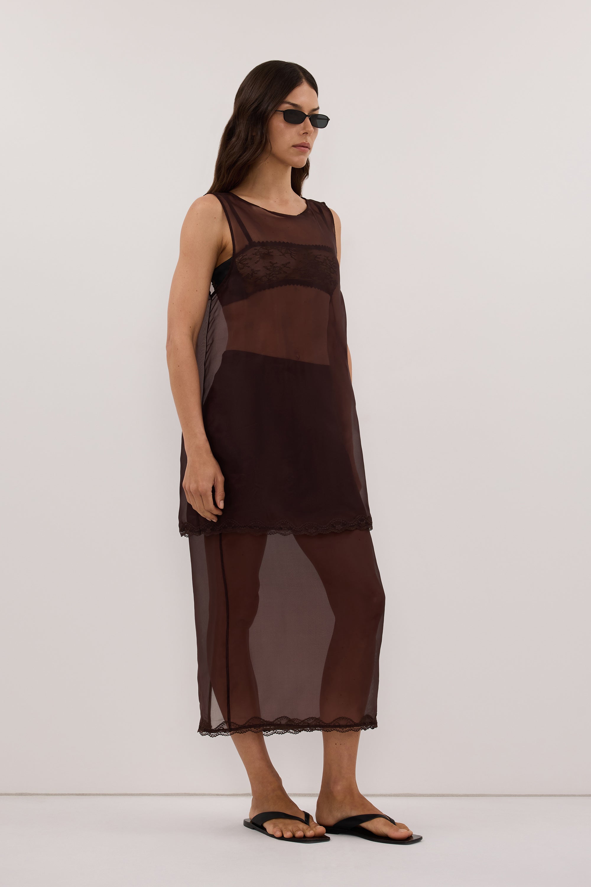 RAPHAEL DARK CHOC SILK ORGANZA SKIRT - PRE ORDER