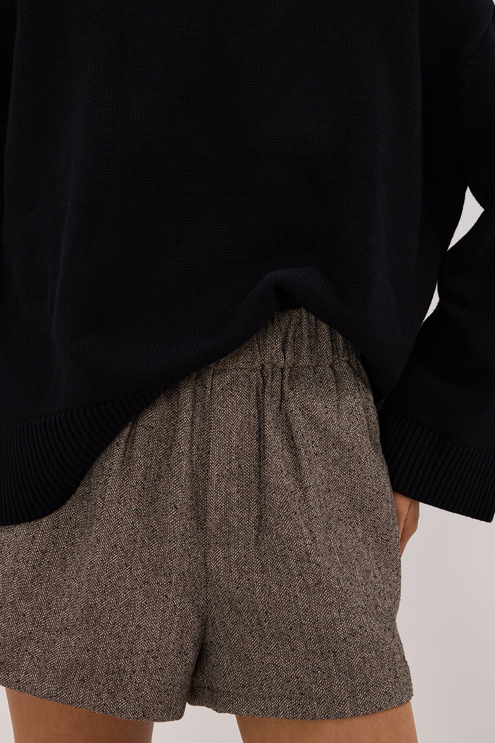 FRANKIE CHOC TWEED ELASTIC SHORT