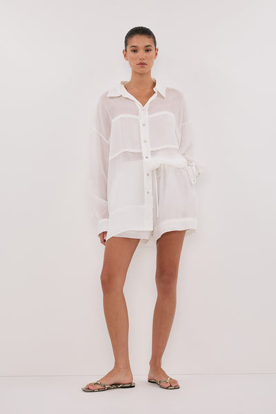 Aude wearing KAI WHITE RAMIE SHORT