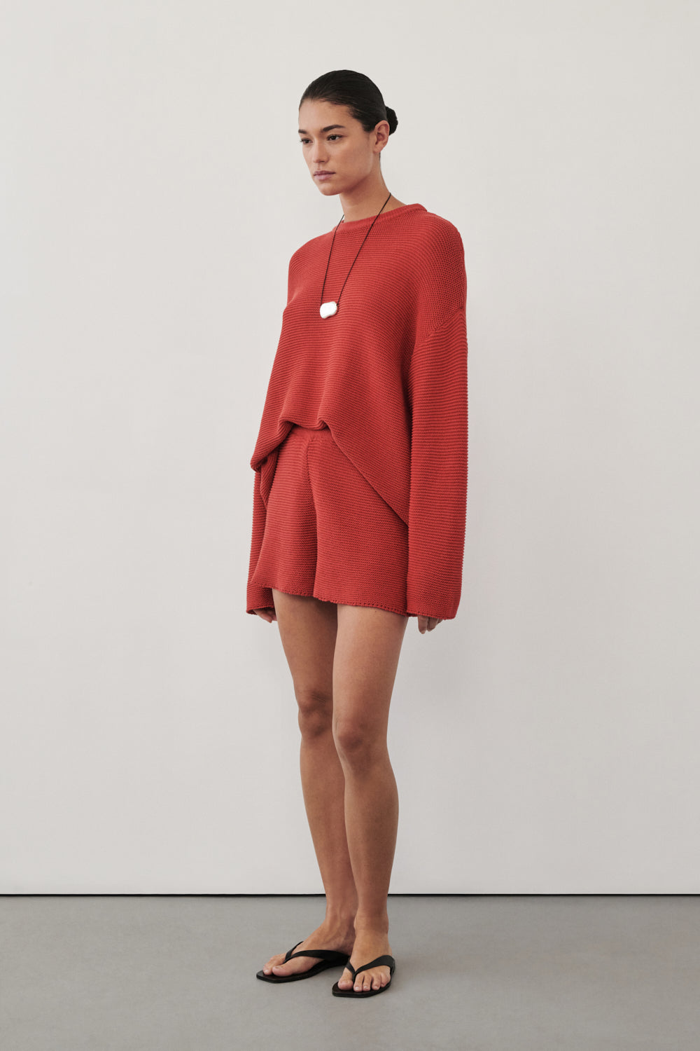 THEA BURNT RED COTTON KNIT SHORTS