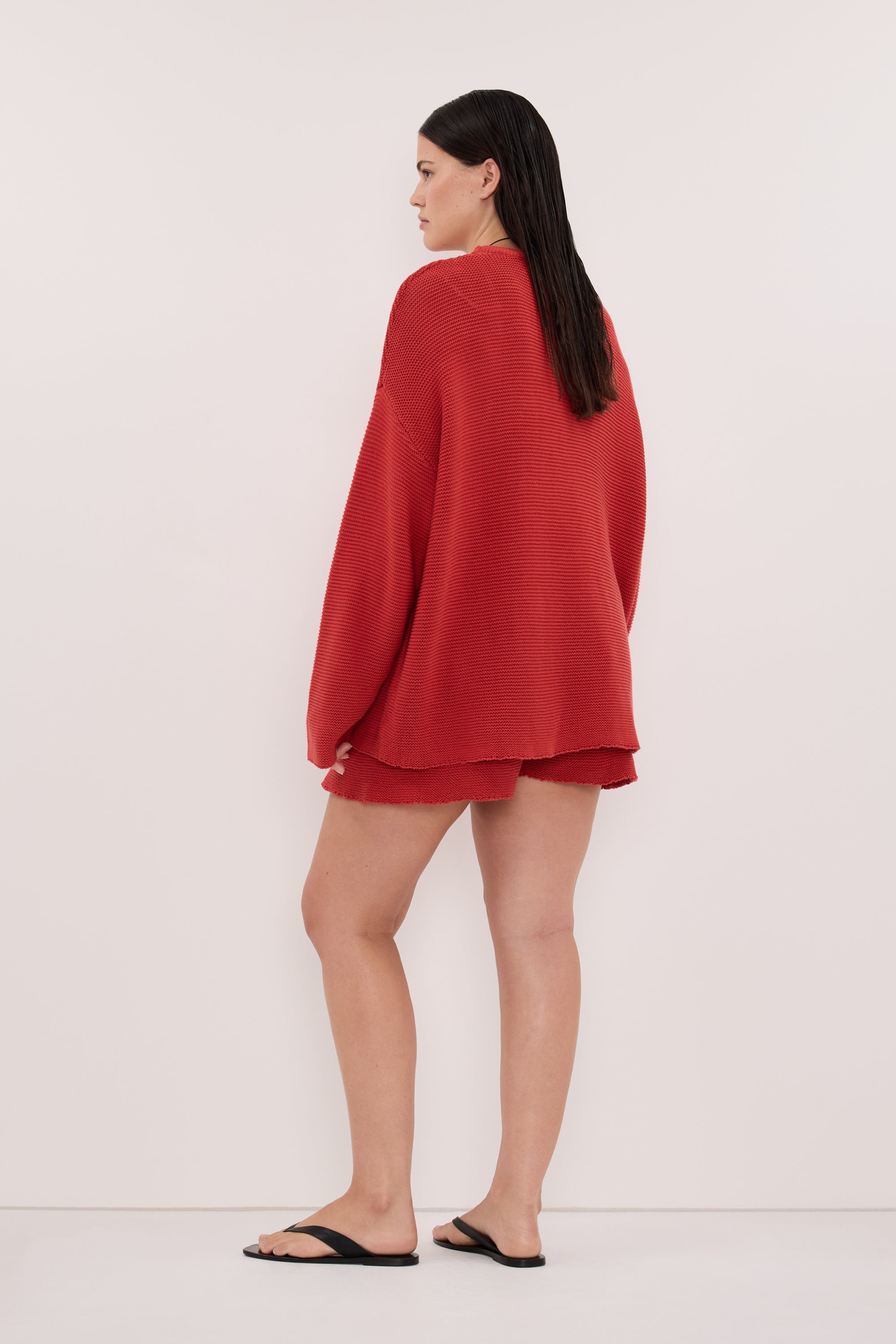 THEA BURNT RED COTTON KNIT SHORTS