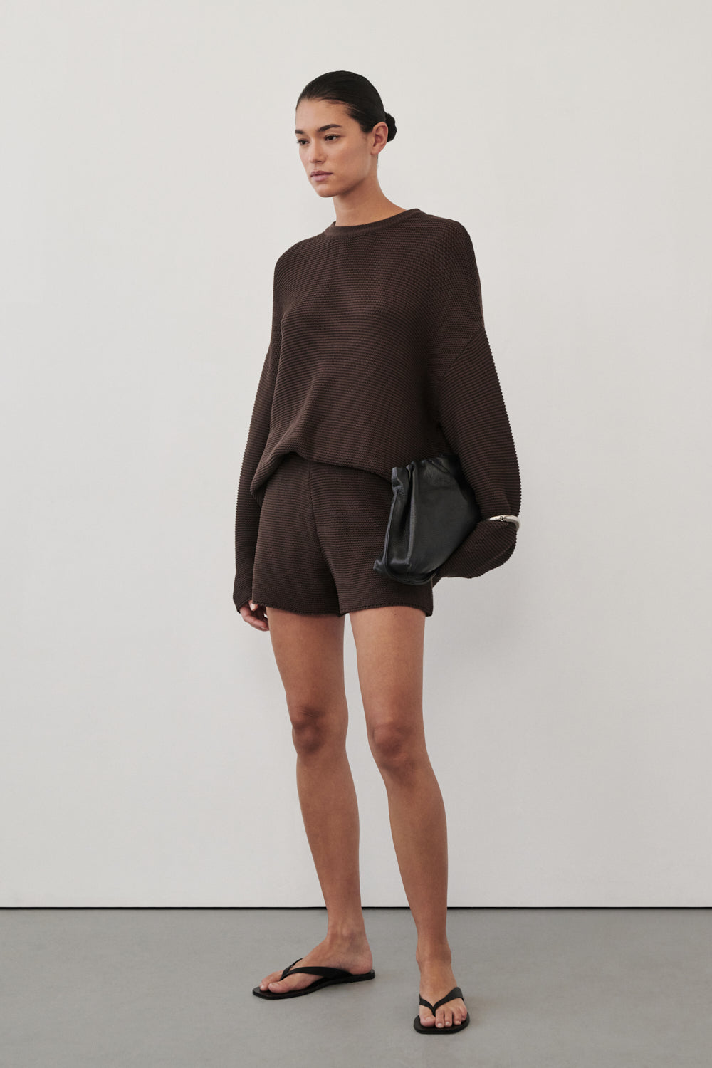 THEA BURNT CHOC COTTON KNIT SHORTS – DISSH