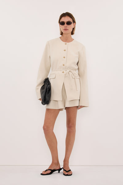 Joanna wearing CYRUS BONE TAILORED SHORT