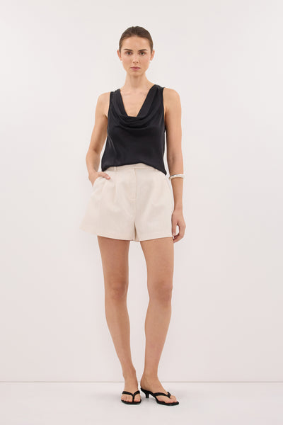 Stas wearing ROSALIE CREAM MARLE TAILORED SHORT