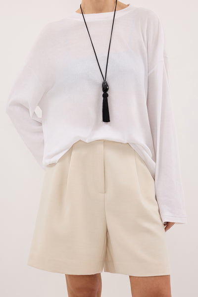 Shanaya wearing SOLENE CREAM BERMUDA SHORT